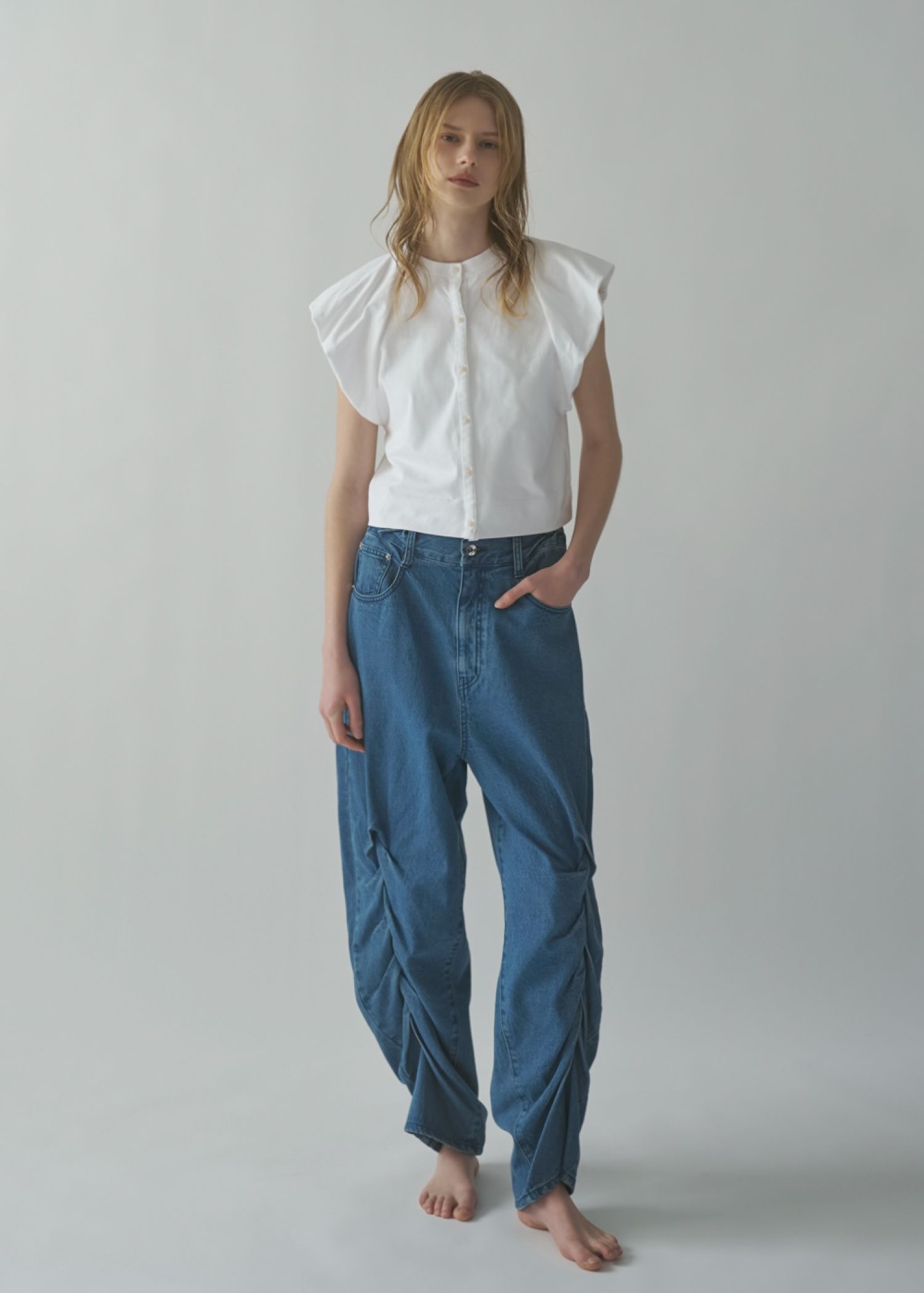 【Hanesコラボ】【2色セット】【Sサイズ】2P BEEFY-T balloon sleeve tops (White&Black) / ヘインズコラボ バルーンスリーブTシャツ (ホワイト&ブラック) / 26SS