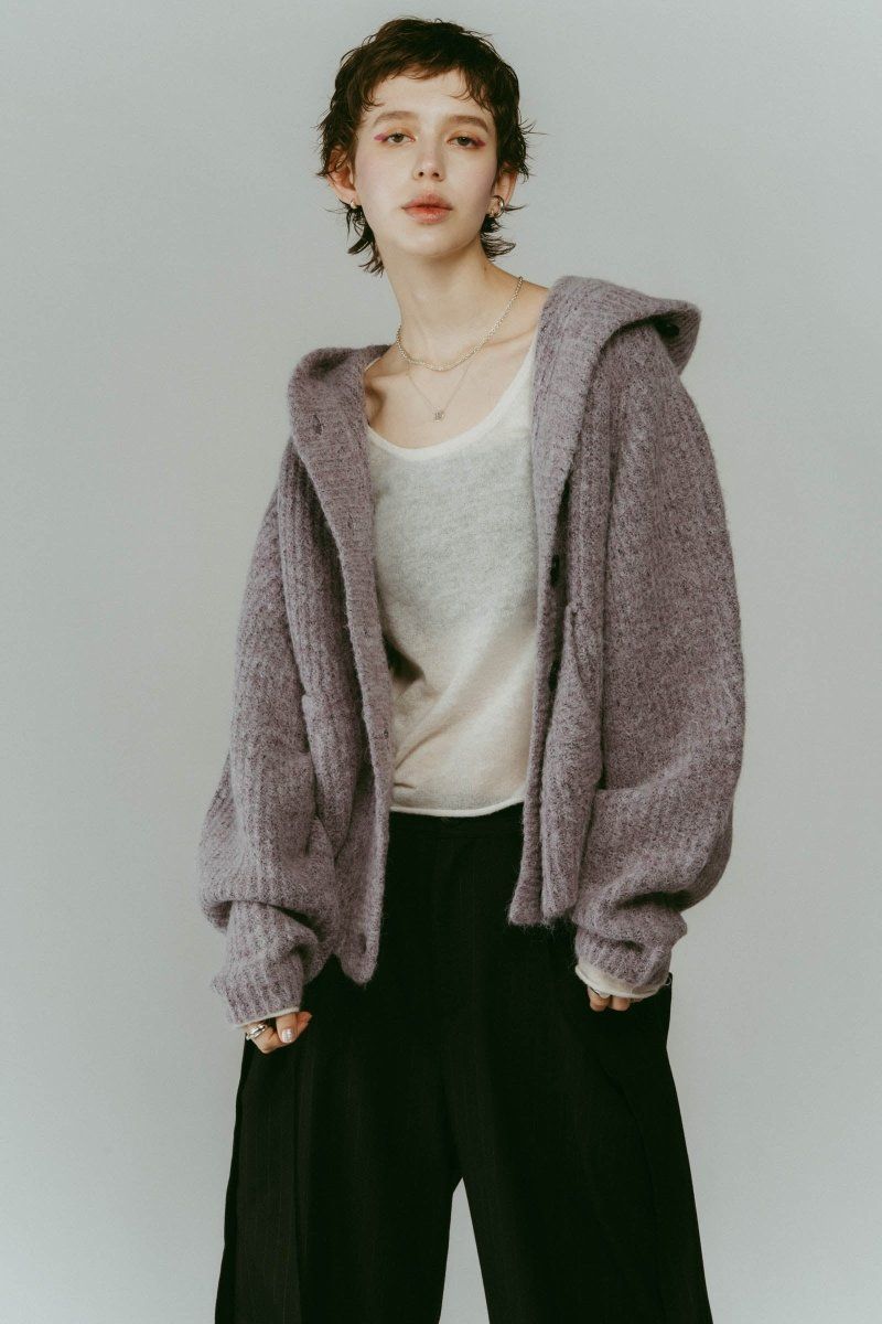 hooded cardigan knit / フーデッド カーディガンニット (ライラック) / 25AW