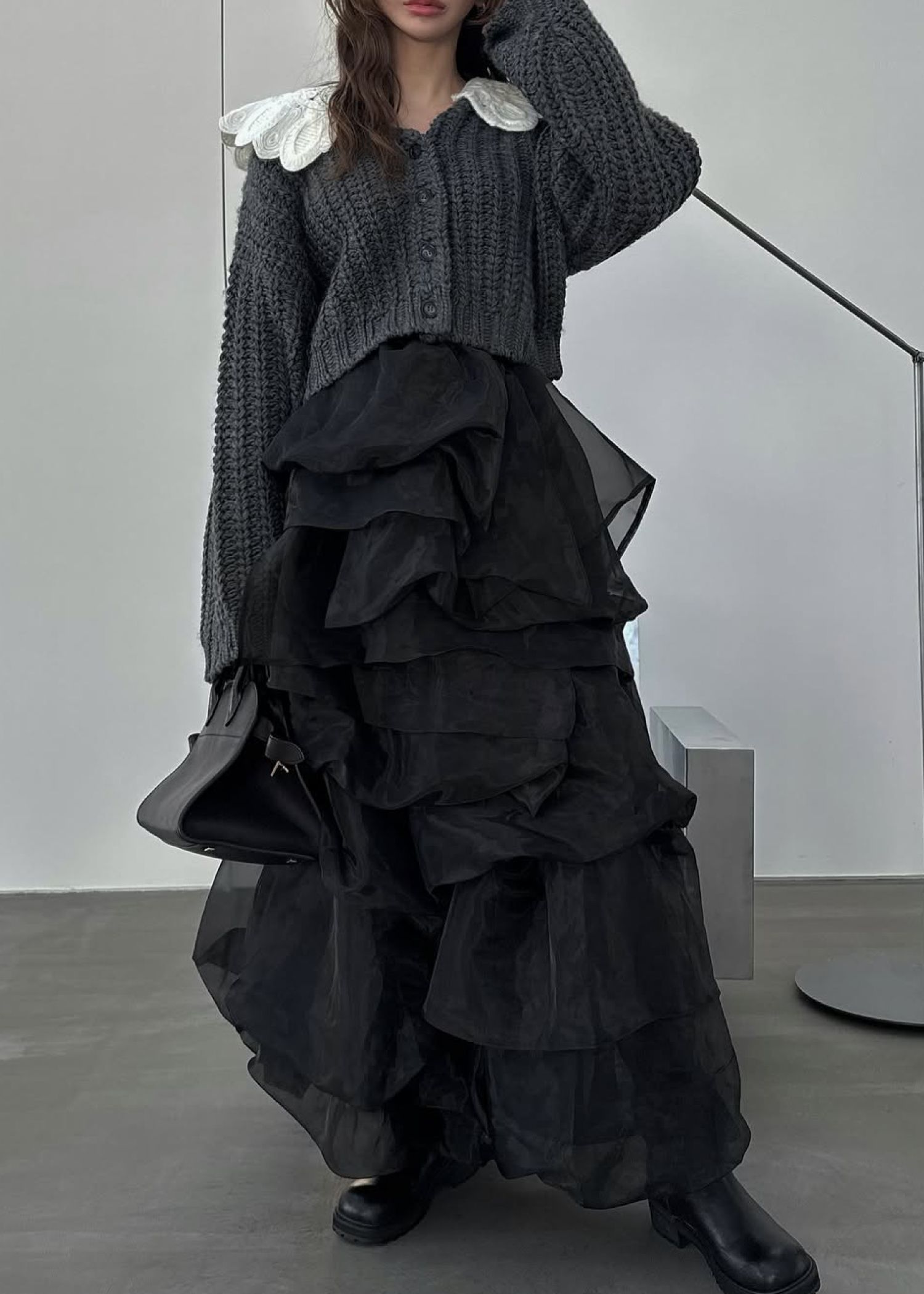 organdy random tiered pattern SK / オーガンジー ティアードスカート (ブラック) / 25AW /