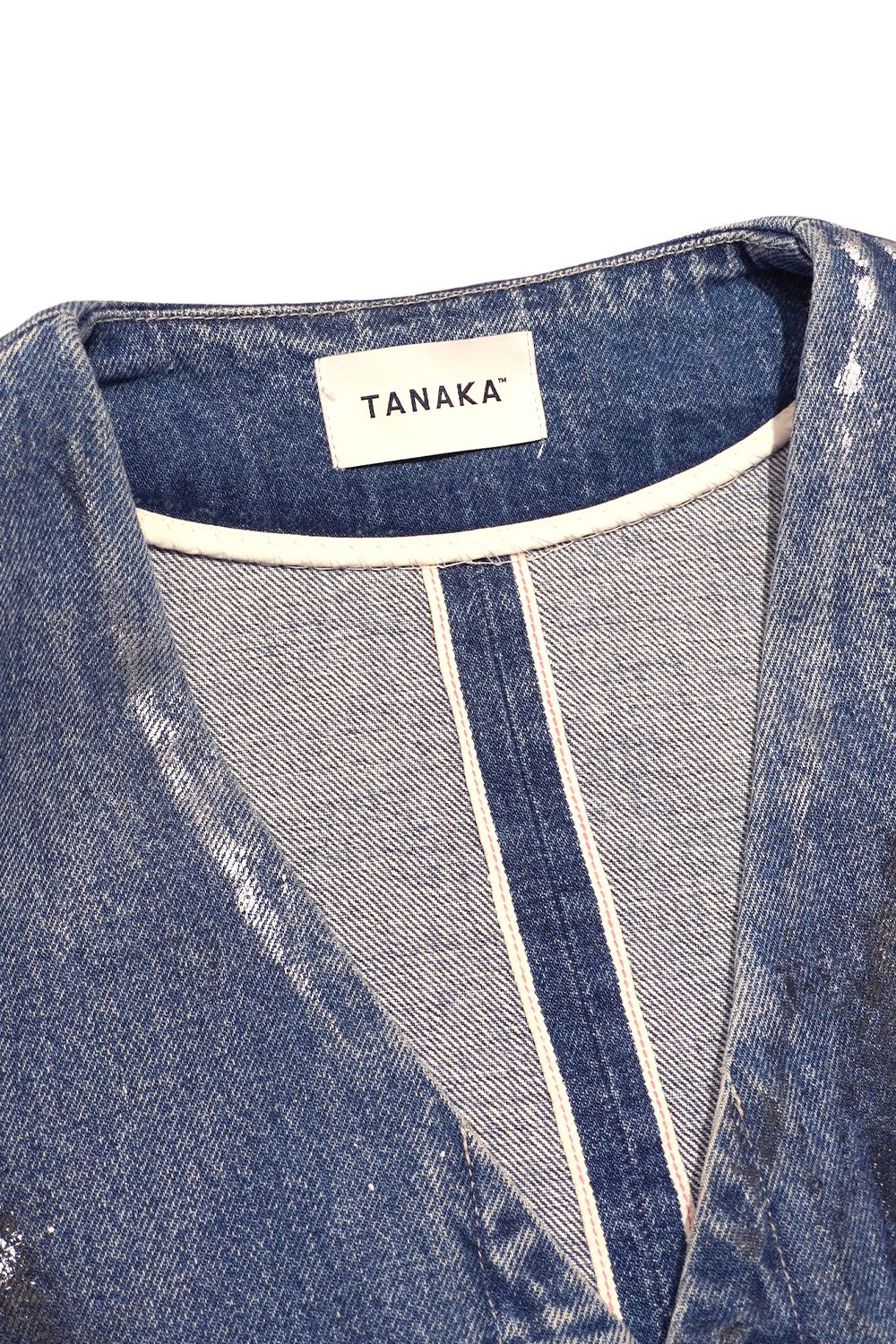 NO COLLAR JEAN JACKET / ノーカラー デニムジャケット (メタリックブルー) / レディース