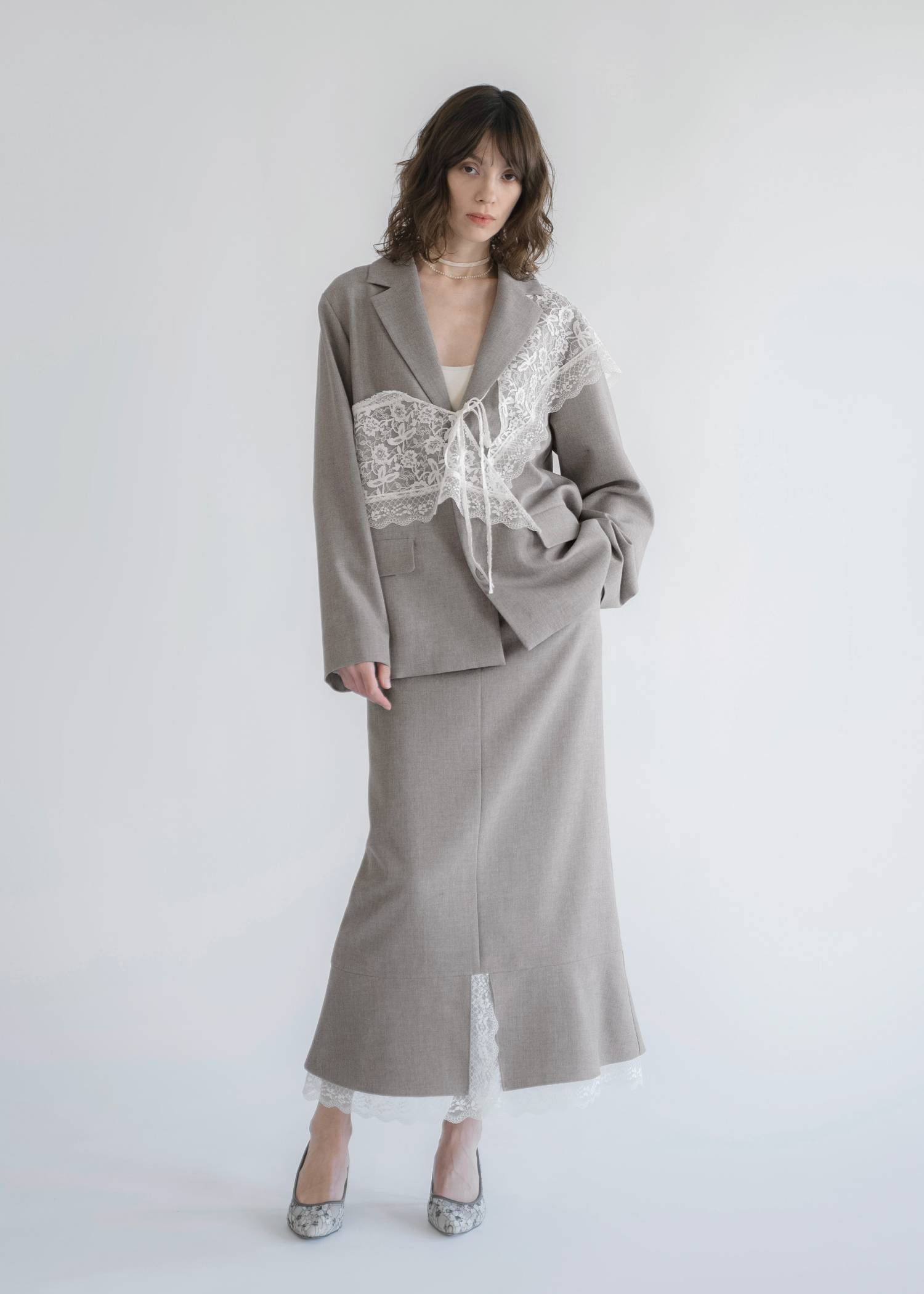 アレンジレース ジャケット (モカ) arrangement lace shawl oversize JK (Mocha) /  26SS