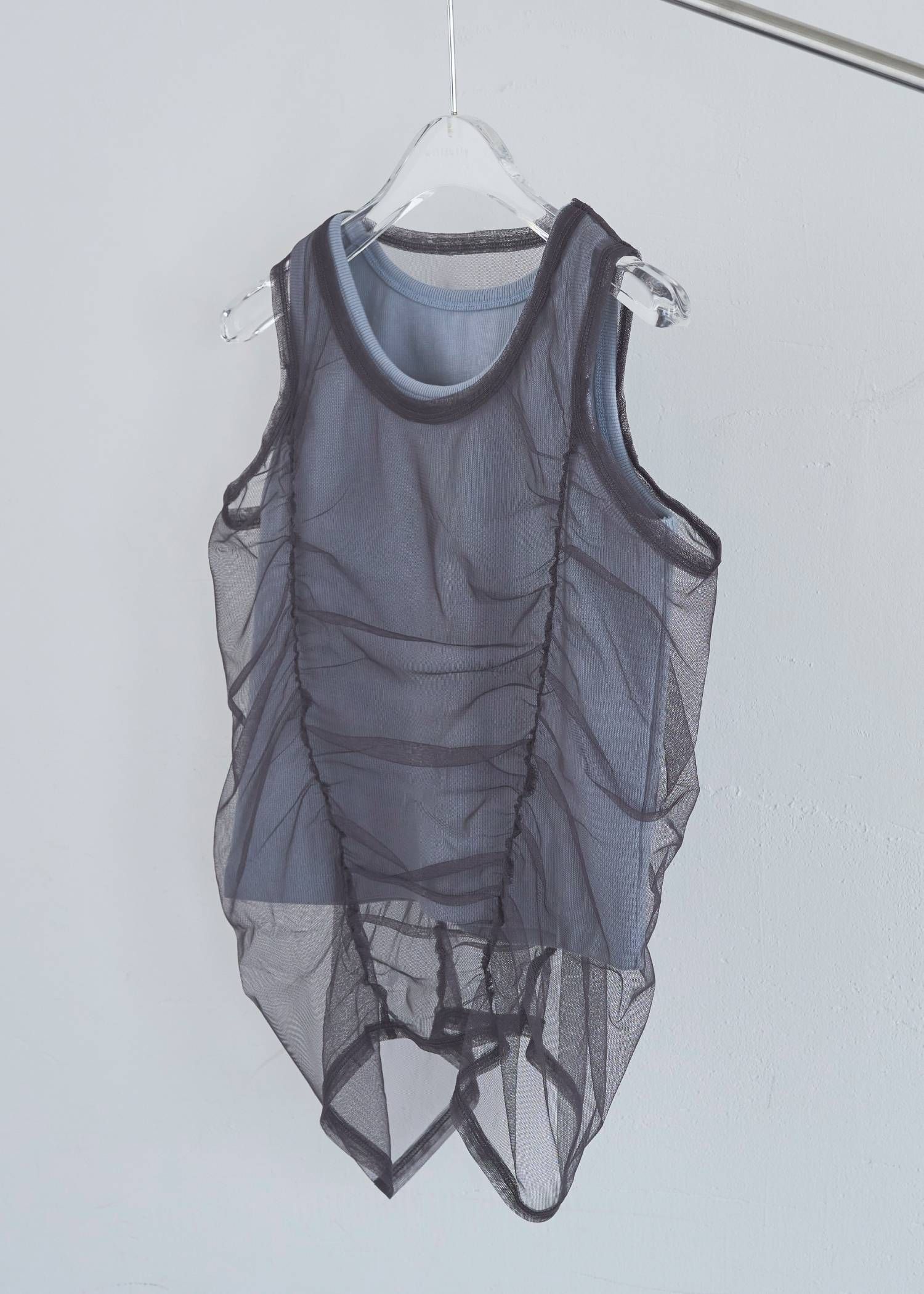 チュールリブタンク (スモーキーブルー) gather tulle layered rib tank (Smoky Blue) /  26SS