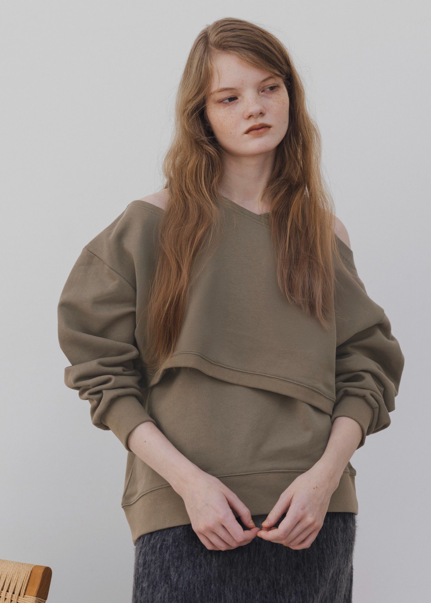 asymmetry 2 piece layered sweat / 2ピースレイヤードスウェット (カフェモカ) / 25AW /