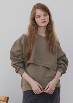 asymmetry 2 piece layered sweat / 2ピースレイヤードスウェット (カフェモカ) / 25AW /