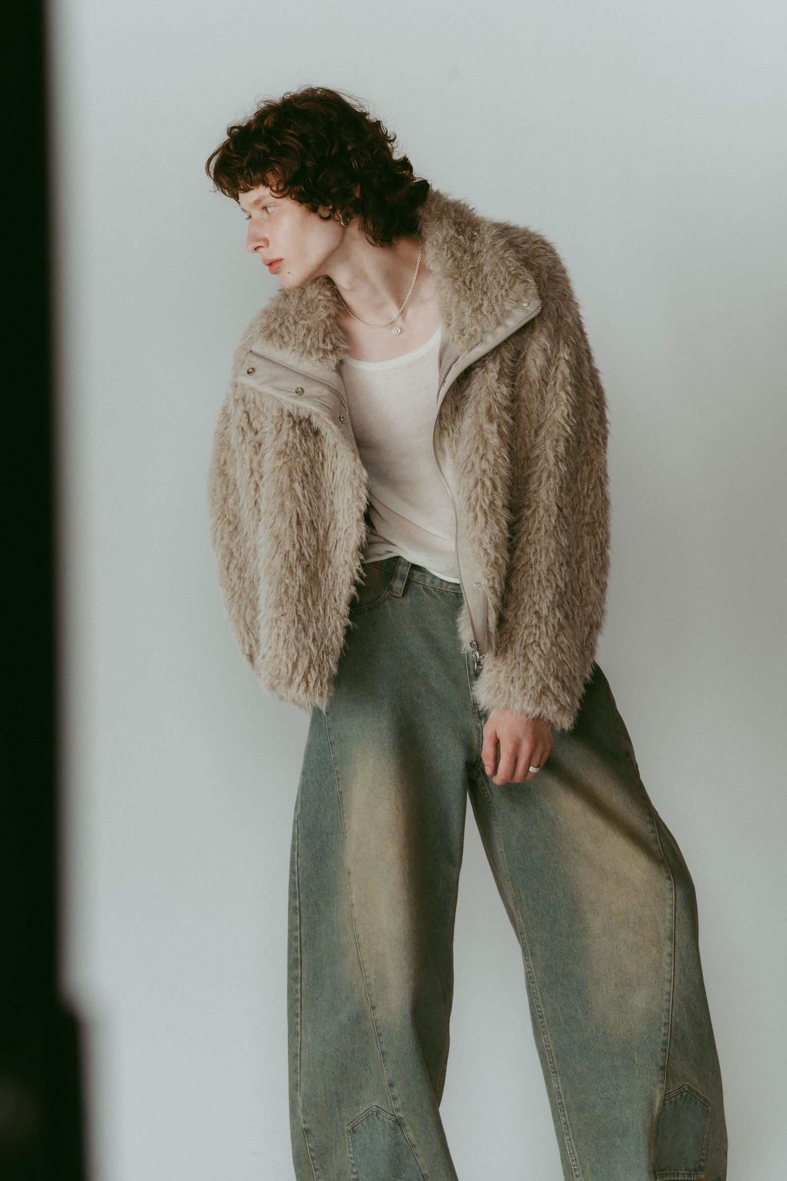 shaggy stand collar coat / シャギースタンドカラーコートブルゾン (アイボリー) / 25AW