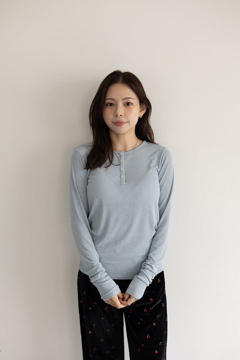 ヘンリーネックリブカットソートップス (スカイブルー)  Henley neck top (SkyBkue) /  26SS