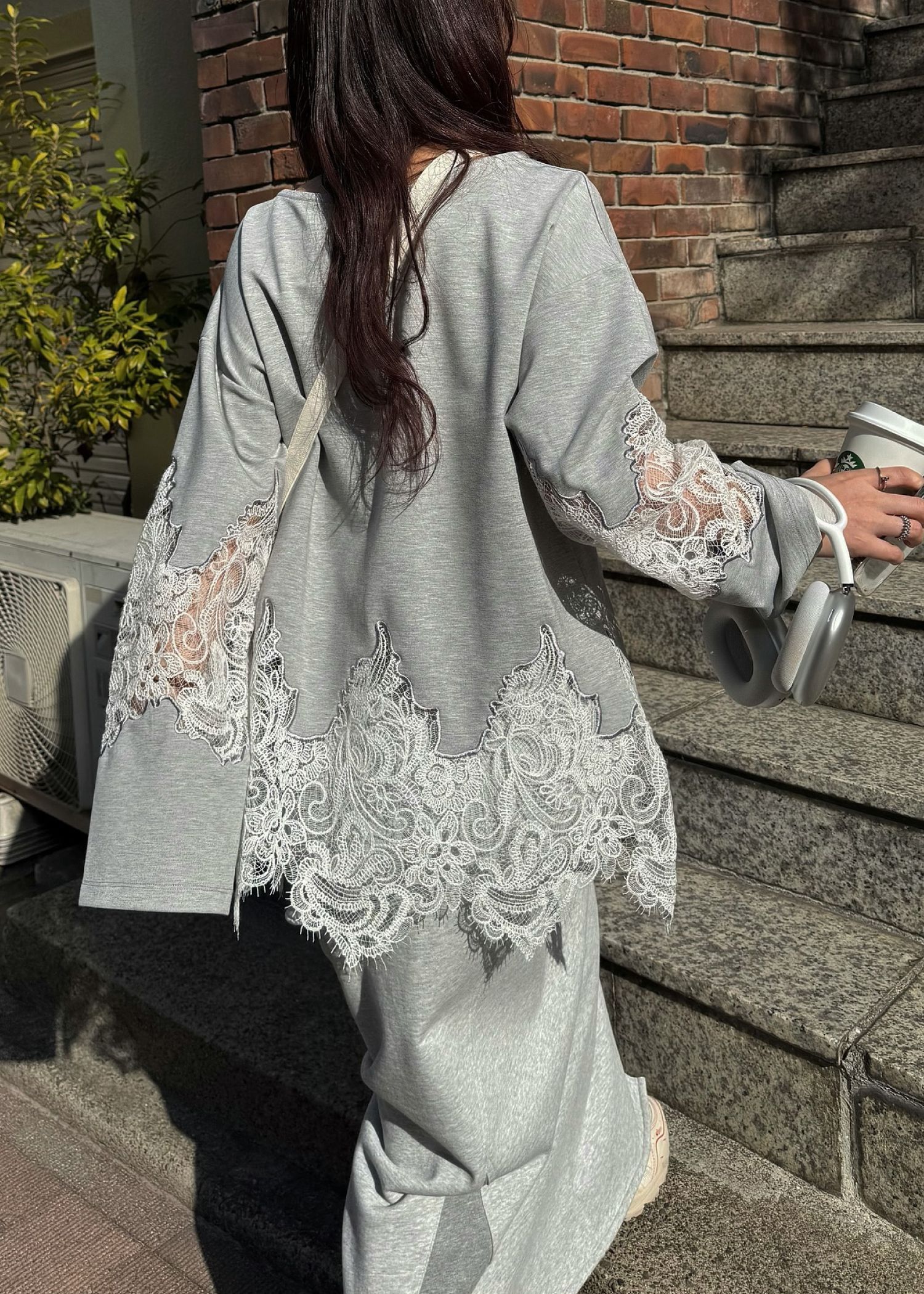 scallop lace sheer panel cut & sewn tops / シアーレース カットソートップス (Gray) / 26SS