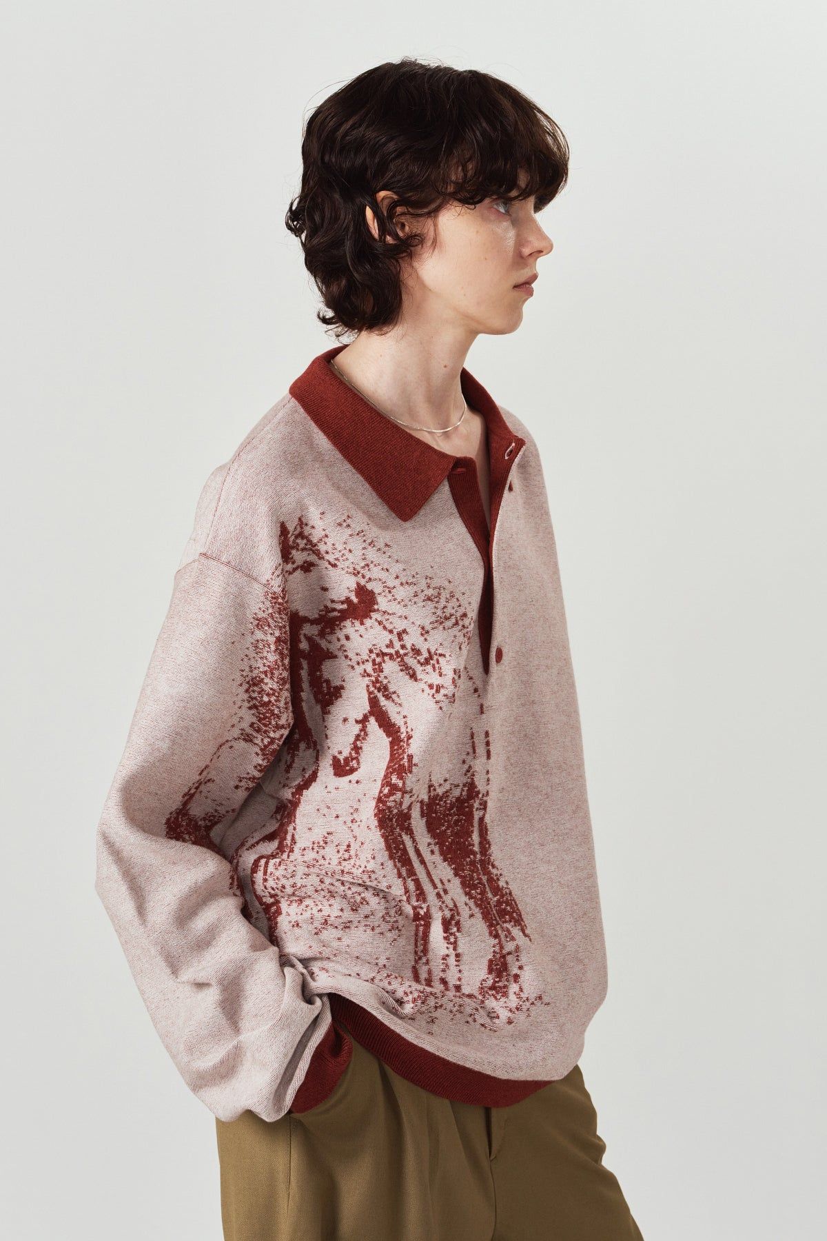 リバーシブル ジャガードポロニット (レッド) reversible jacquard polo knit(unisex) (Red) / 26AW