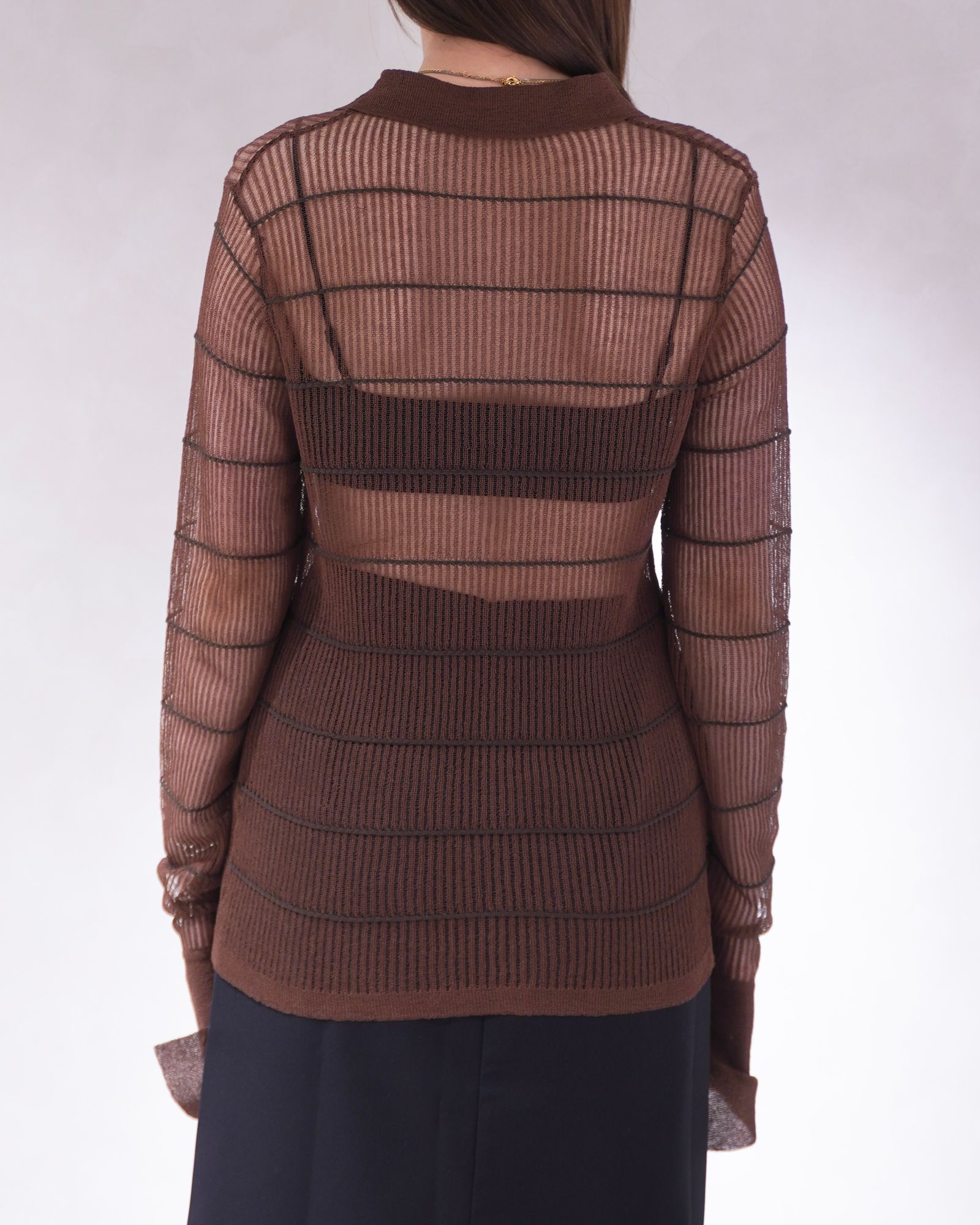 シアーボーダー ニットシャツ (ブラウン) Sheerborder Knit Shirts (Brown) / 26SS