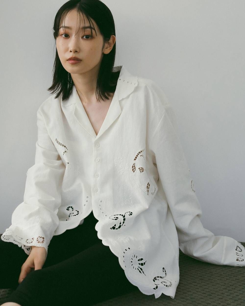 カットワーク オープンカラーシャツ (ホワイト) Cutwork Opencollar Shirts (White) /  26SS