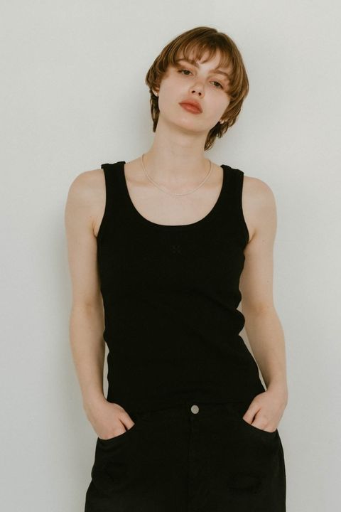 2ピース レイヤードロゴタンクトップ (ブラック) 2piece layered logo tank top