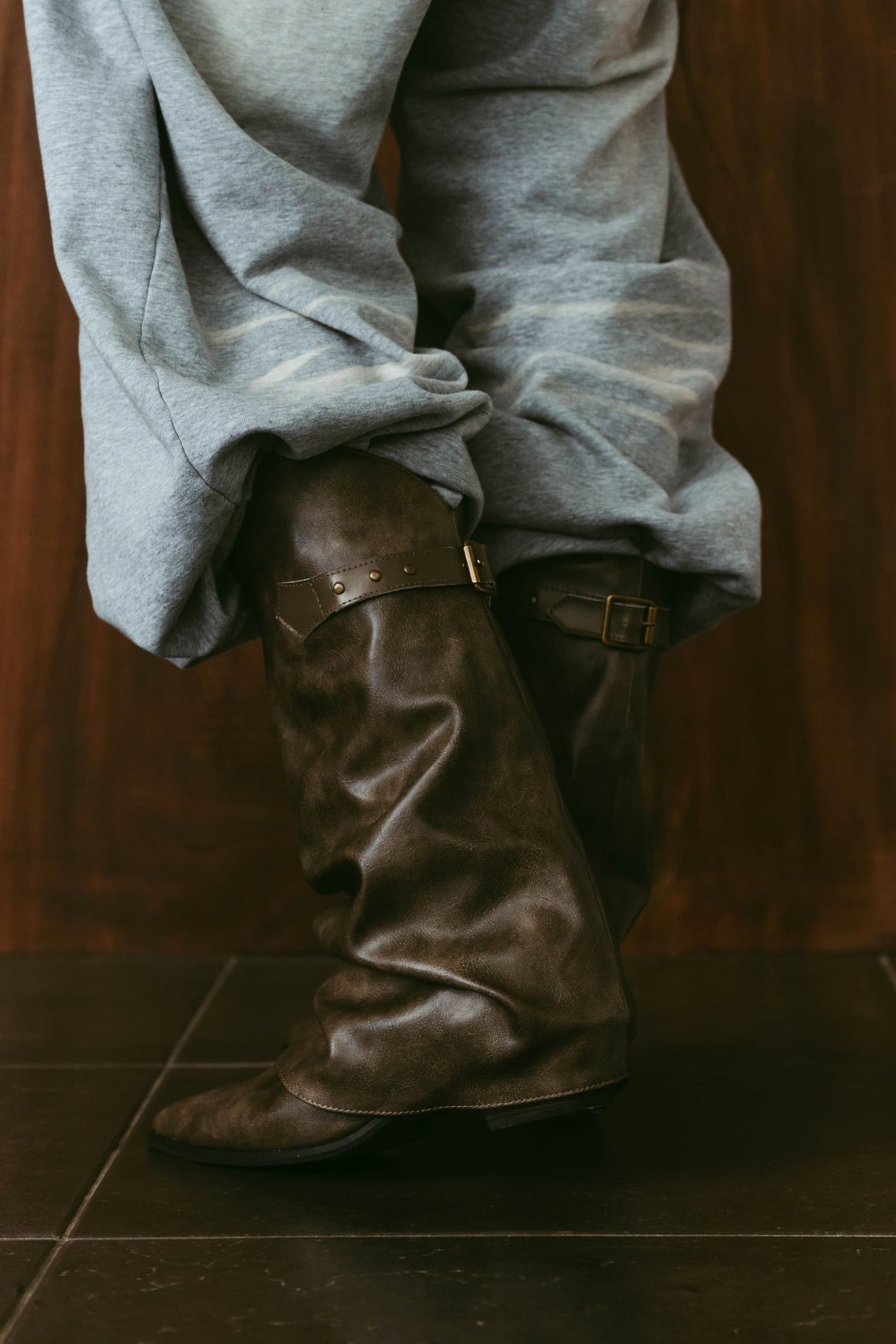 ウエスタンベルテッドブーツ (ブラウン) western belted boots (Brown) /  26SS