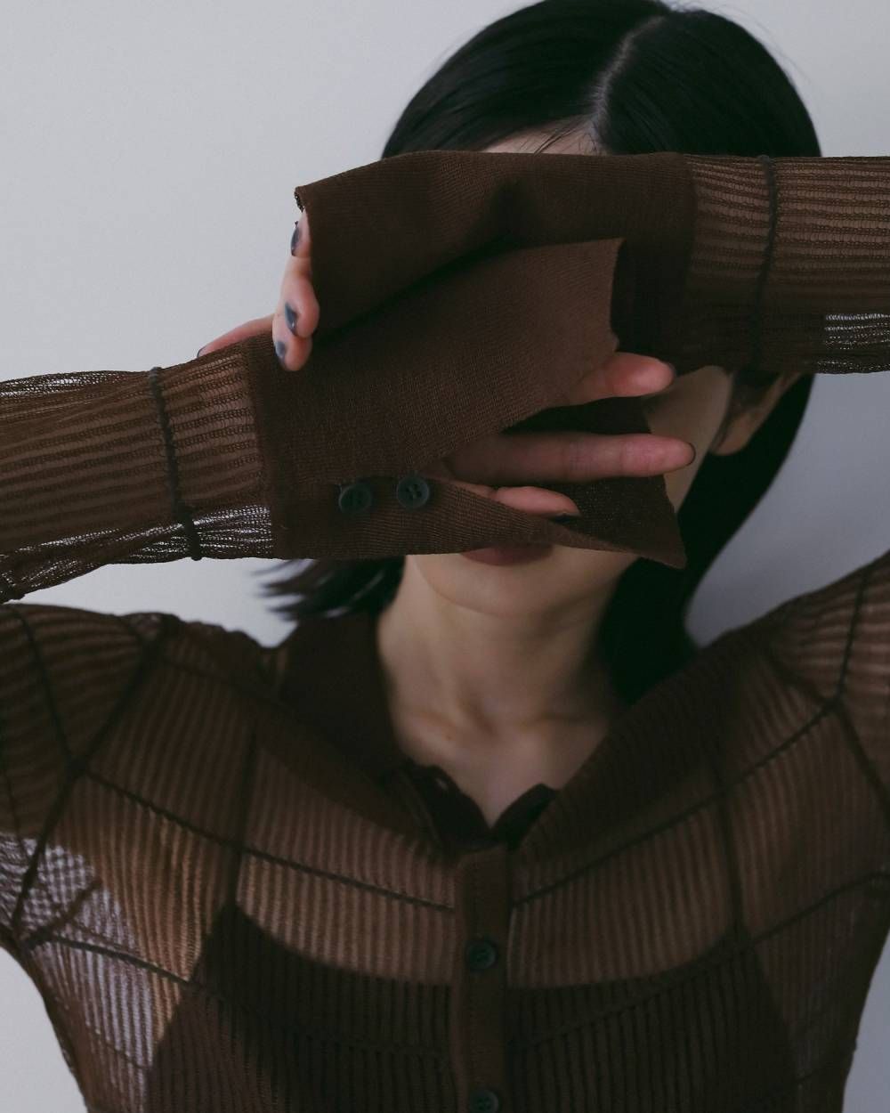 シアーボーダー ニットシャツ (ブラウン) Sheerborder Knit Shirts (Brown) / 26SS