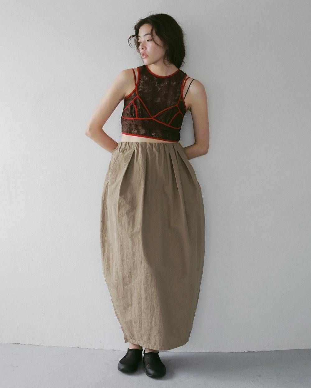 レース ノースリーブトップス (ブラウン) Lace Sleeveless Tops (Brown) / 27SS