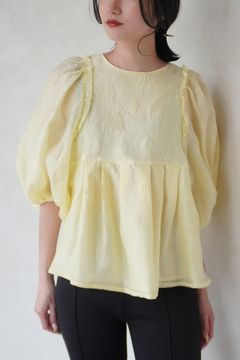VOLUME SLEEVE JACQUARD TOPS / ボリュームスリーブジャカードトップス (イエロー)