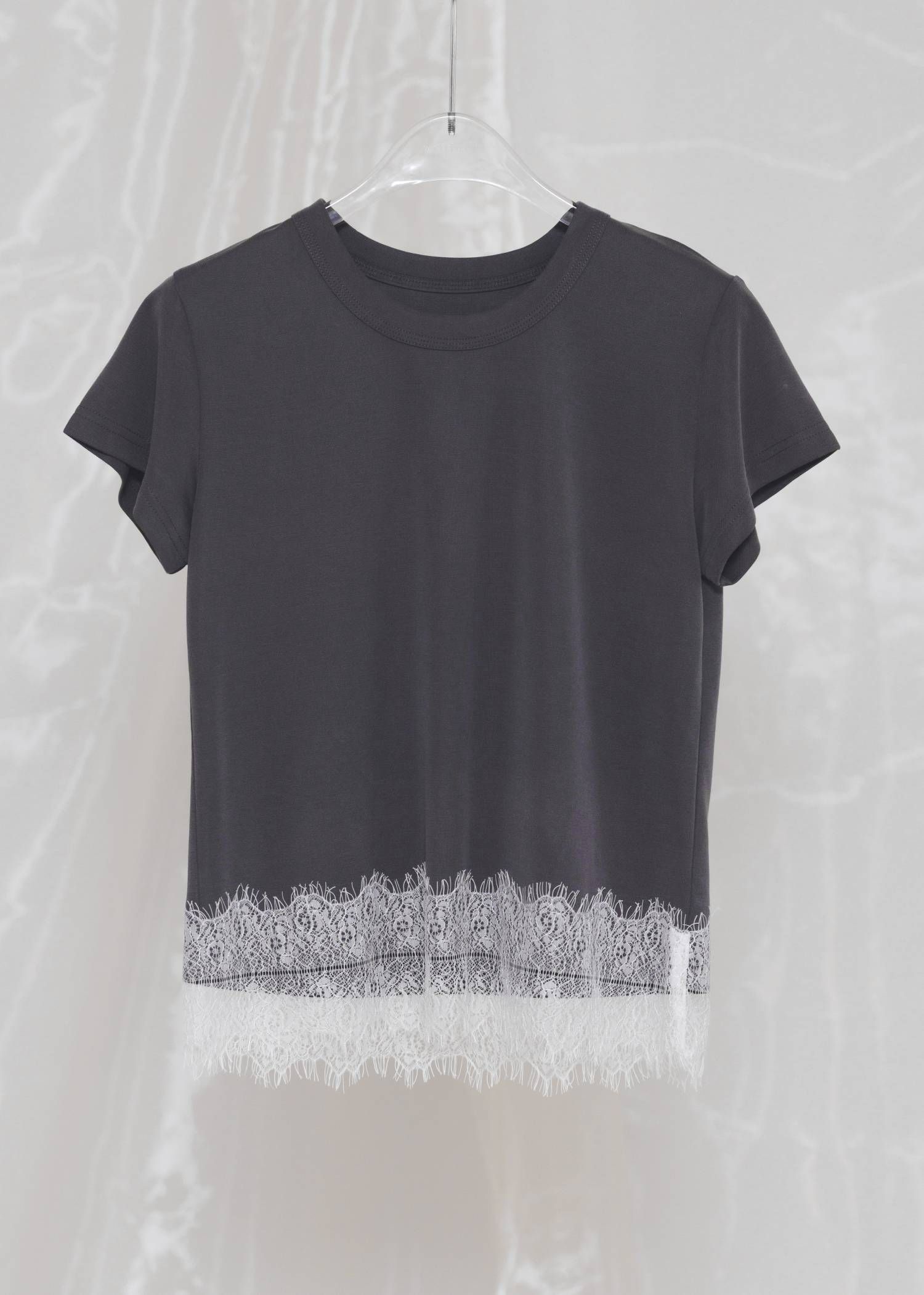 レース コンパクトTシャツ (ブルー) hem scallop lace compact T-Shirt (Blue) /  26SS