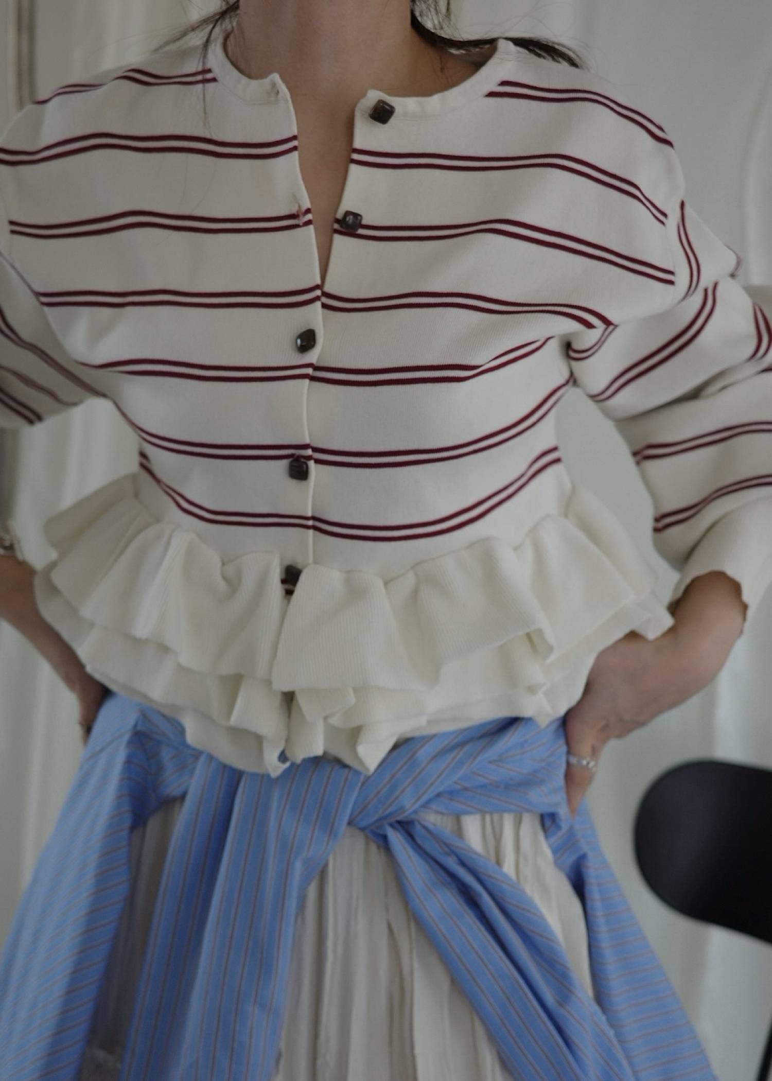 フリルニットカーディガン (レッド) hem ruffle frill knit cardigan (Red) /  26SS