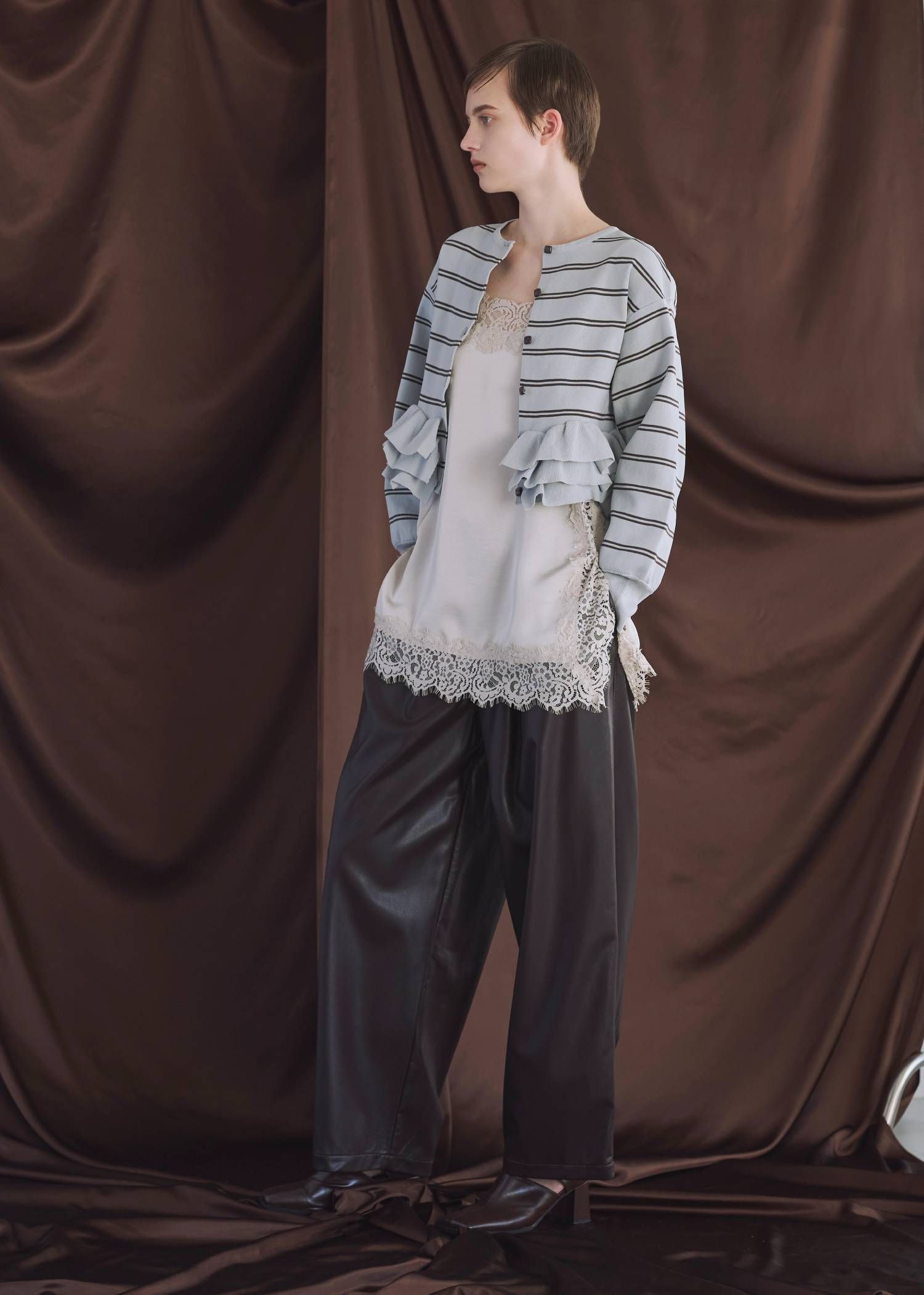 フリルニットカーディガン (スモーキーブルー) hem ruffle frill knit cardigan (SBlue) /  26SS