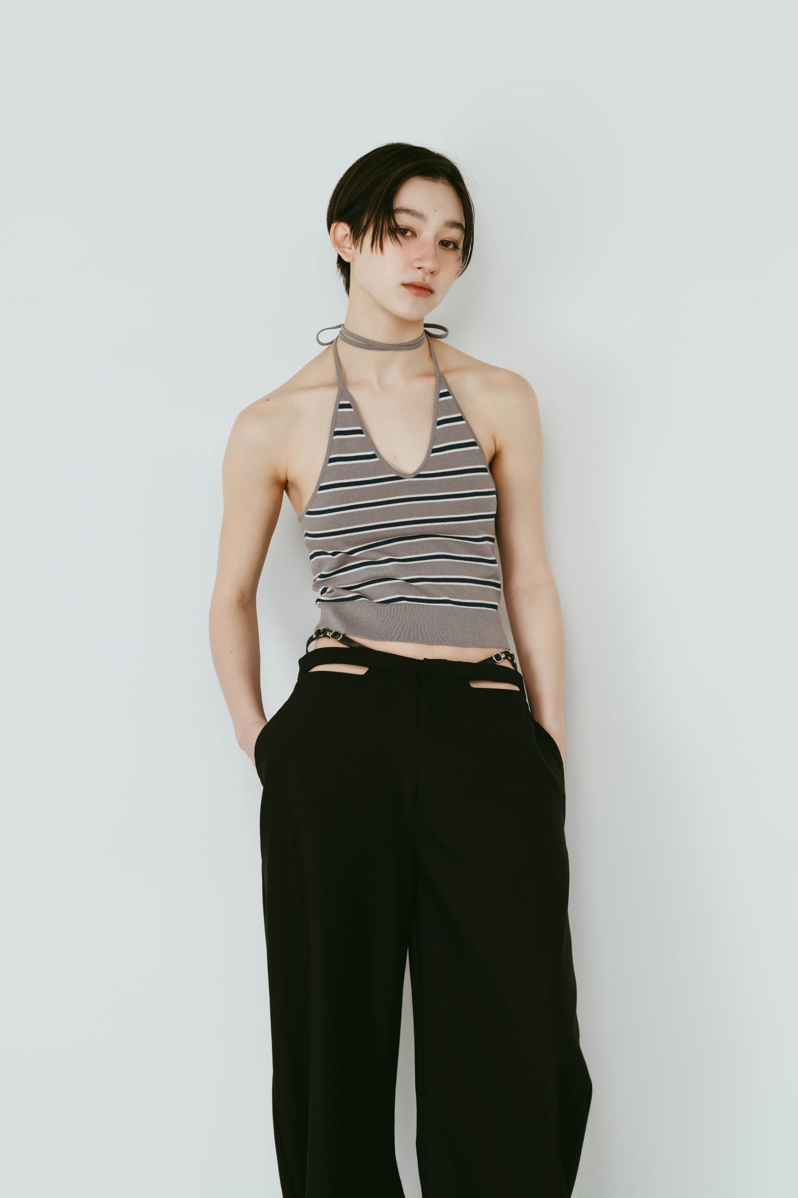 ニット ホルタービスチェ (グレー) knit halter bustier (Gray) /  26SS