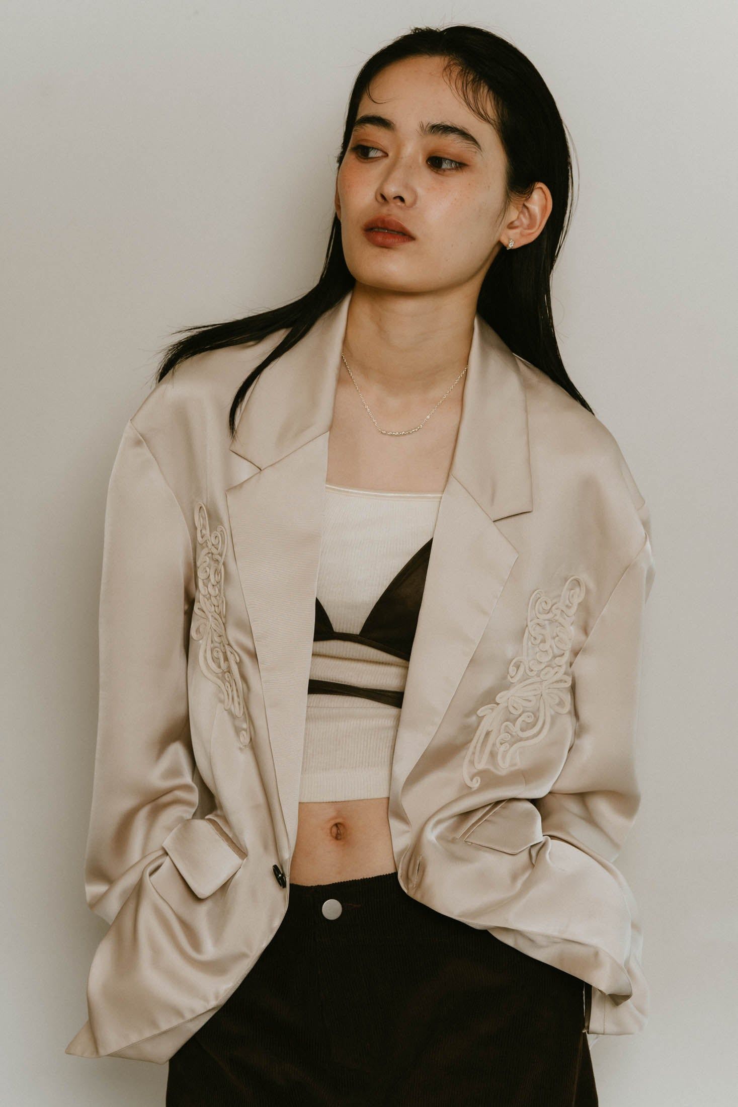embroidered satin jacket / エンブロイド サテンジャケット (アイボリー) / 25SS
