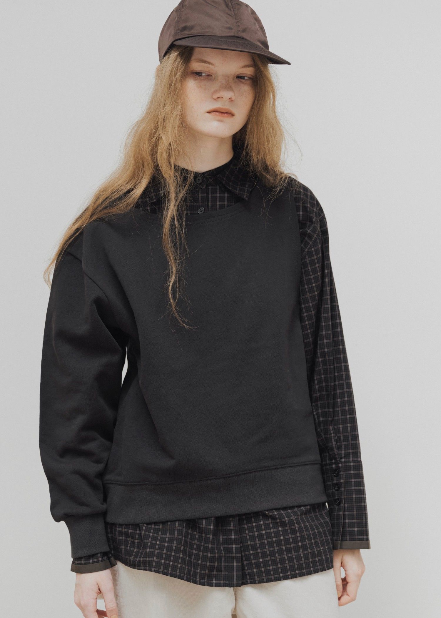 asymmetry 2 piece layered sweat / 2ピースレイヤードスウェット (ブラック) / 25AW /