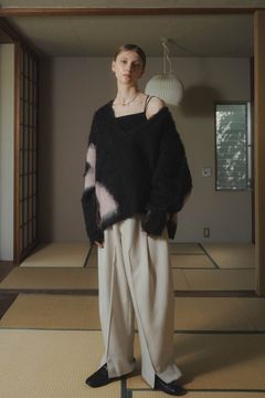 Uneck knit pullover (unisex) / Uネックニットプルオーバー (ピンクブラック)  Knuth Marf