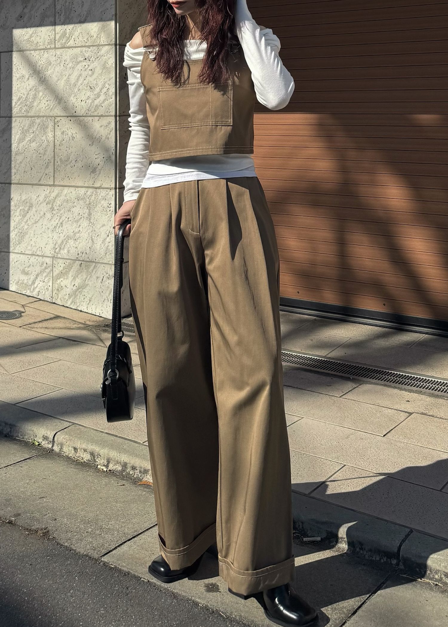 2piece roll up suspenders all-in-one (K/beige) / 2ピースサスペンダーオールインワン (カーキベージュ) / 26SS