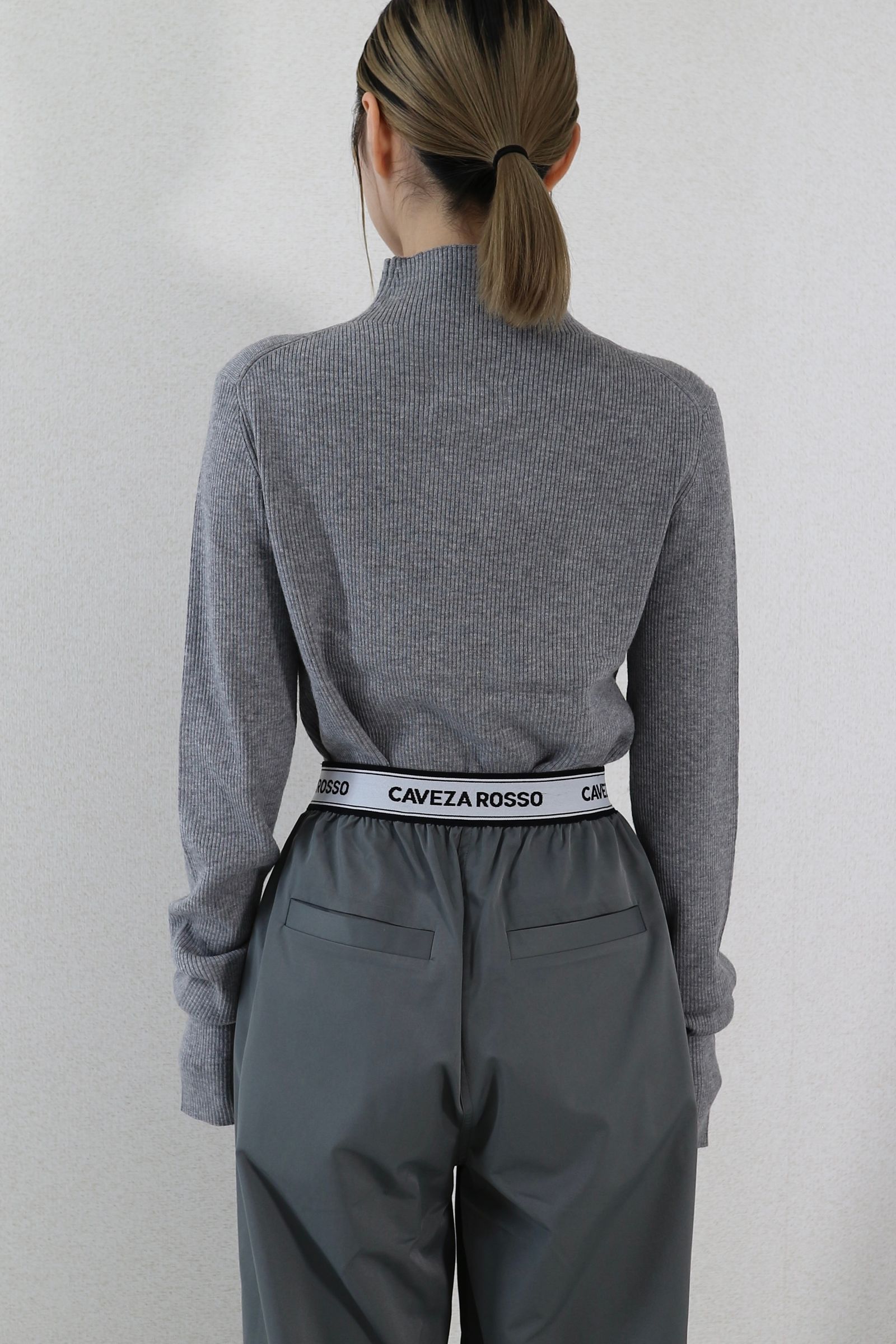 HAND WARMER RIB KNIT TOPS / ハンドウォーマーリブニットトップス (グレー)