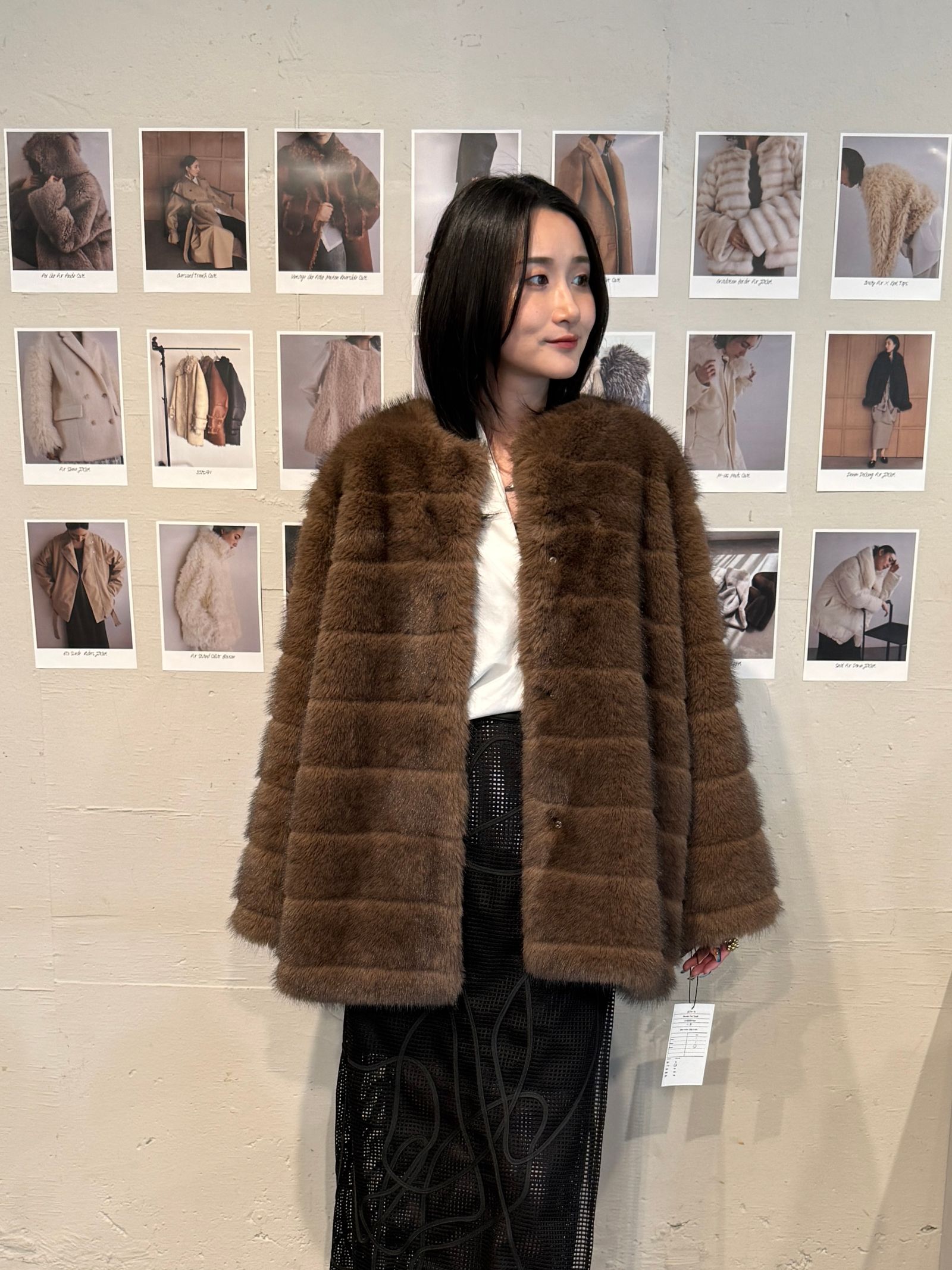 【25AW】Border Fur Coat (ブラウン) / ボーダーファーコート / エコファー / フェイクファー