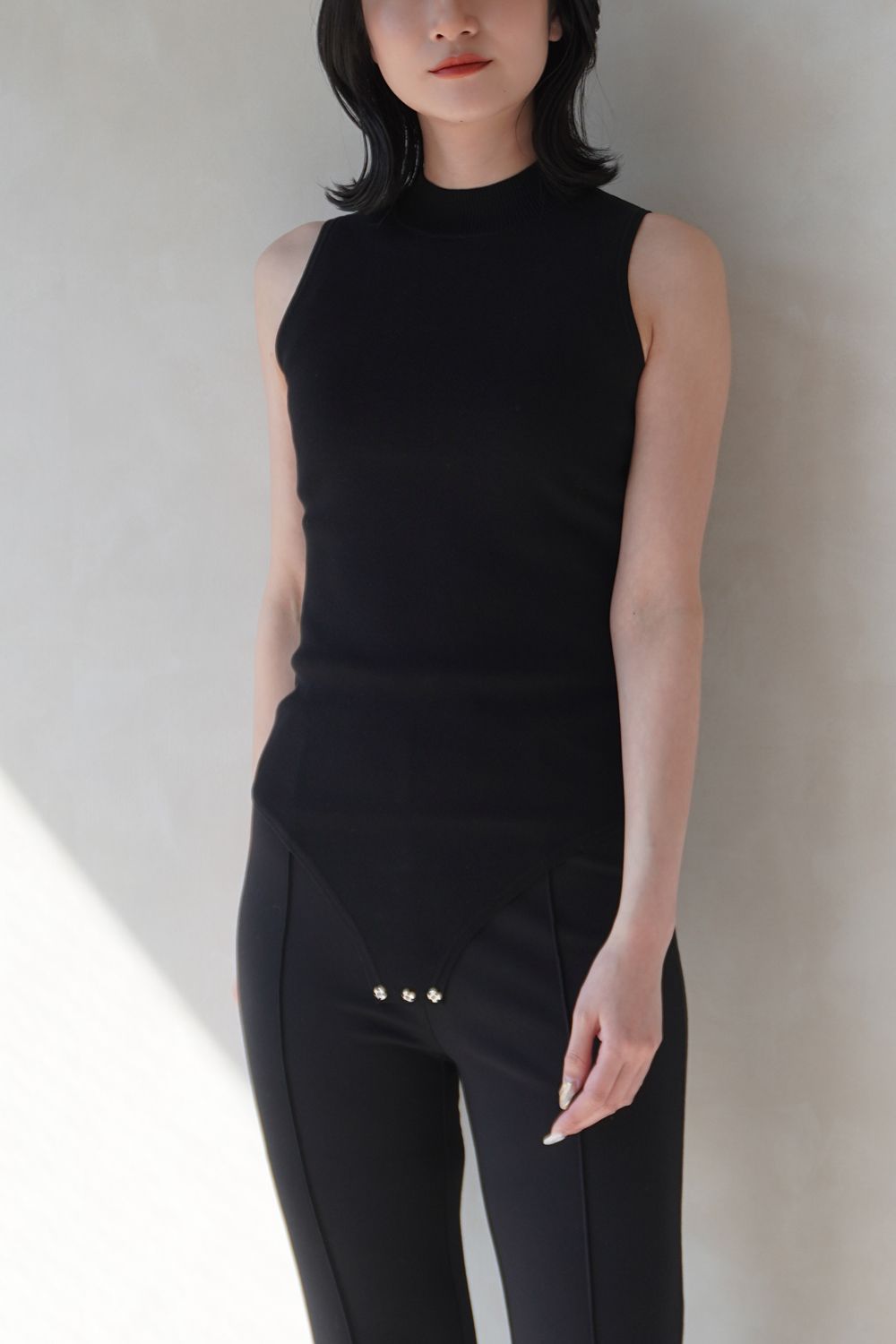 MOCKNECK KNIT BODYSUIT / モックネックニットボディスーツ (ブラック)