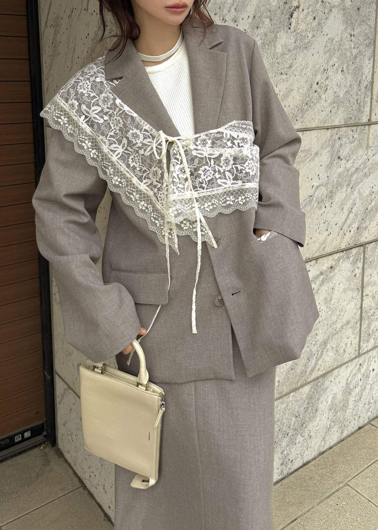アレンジレース ジャケット (モカ) arrangement lace shawl oversize JK (Mocha) /  26SS