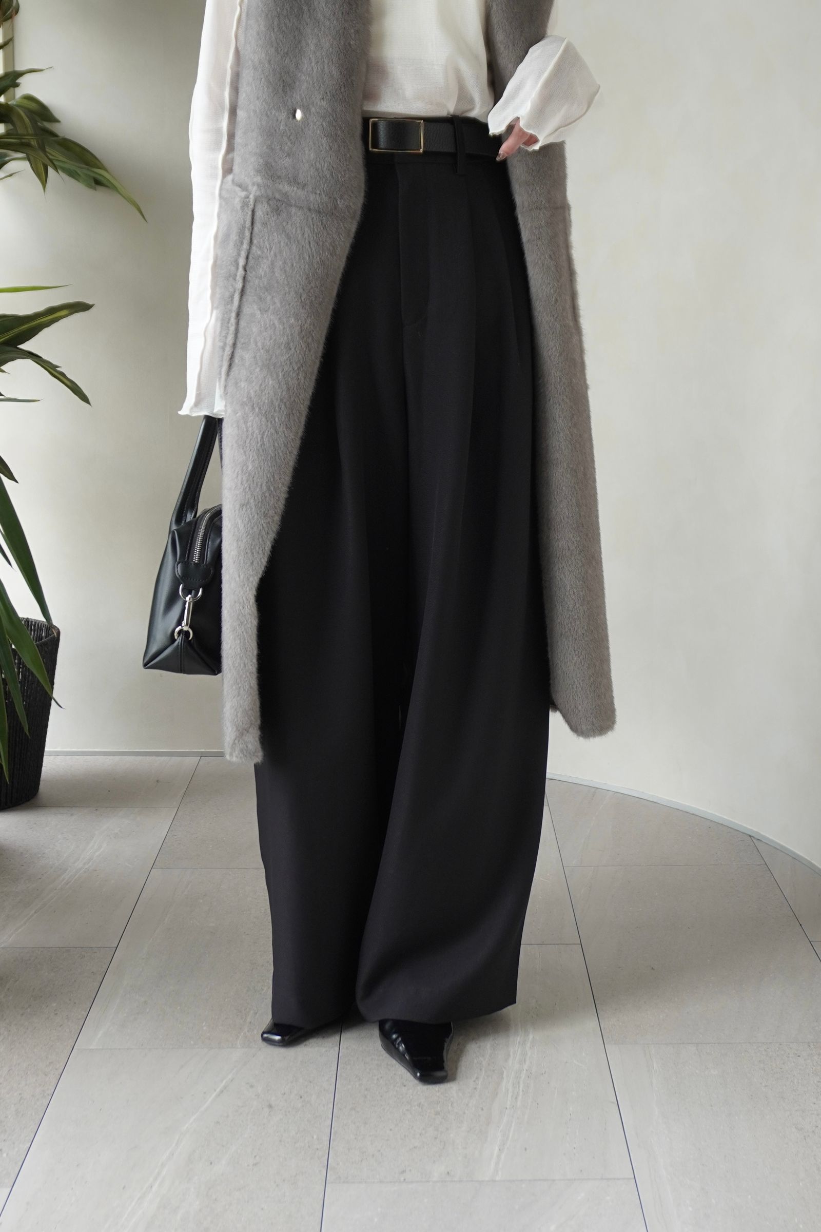 ドレープワイドパンツ (ブラック) Draped Wide-Leg Pants (Black) /  26AW