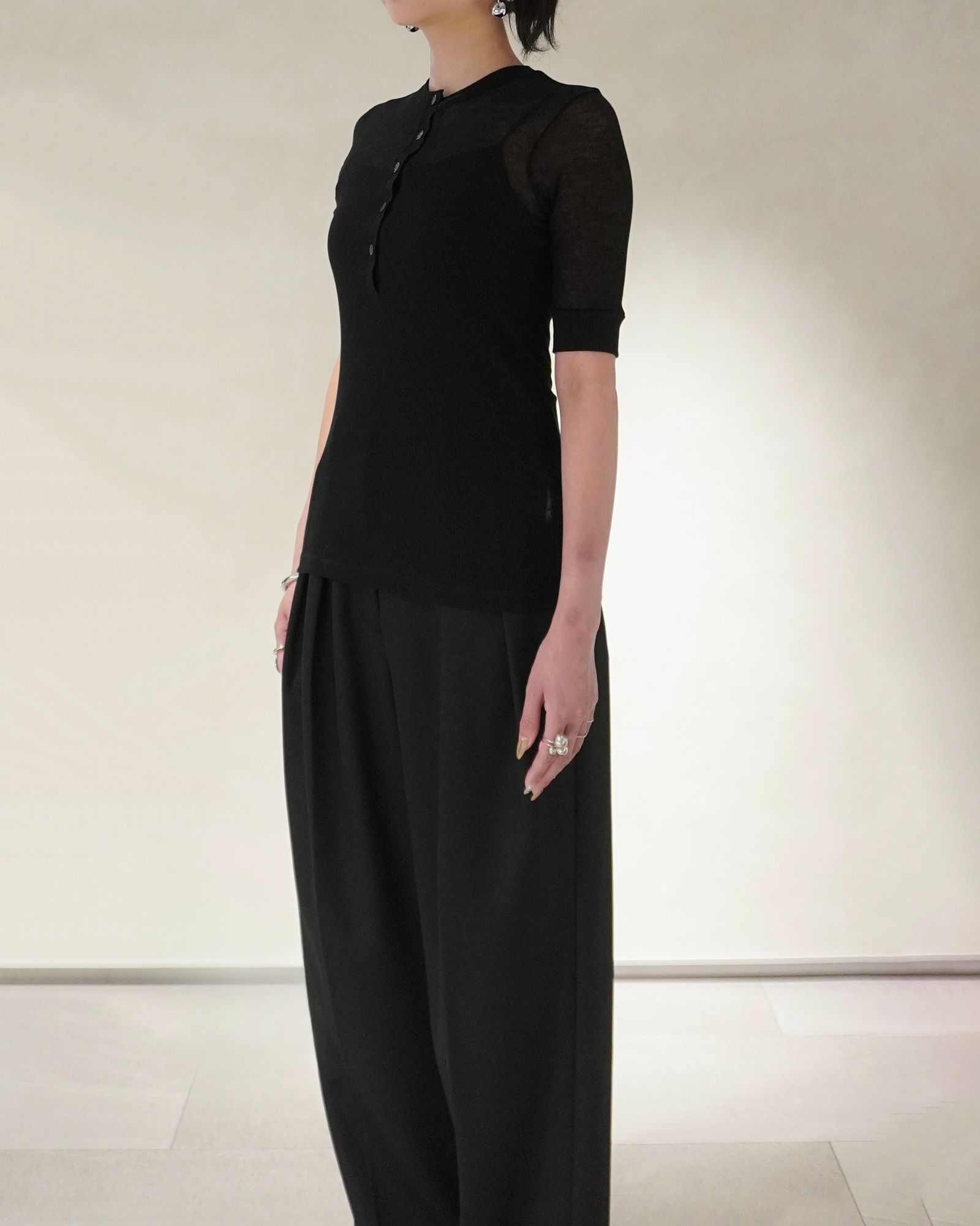 ヘンリートップス (ブラック) TENCEL CASHMERE HENLEY TOP (Black) / 26SS