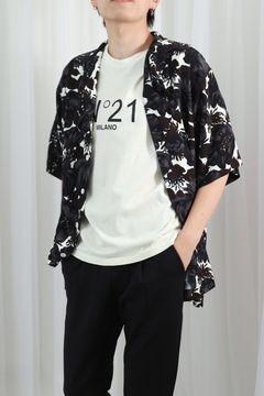 FLORAL DESIGN OPEN COLLAR SHIRT / フラワーオープンカラーシャツ / メンズ (ブラック)