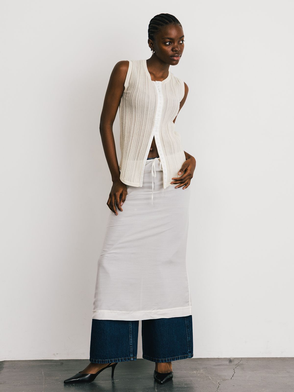 【25SS】EURO HOOK SHEER RIB TOP / シアーリブトップ (アイボリー)