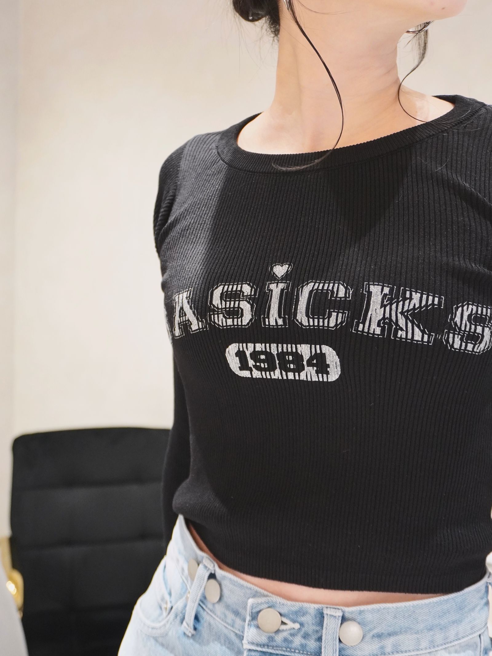 Rib Football Knit / リブフットボールニット (ブラック) / レディース
