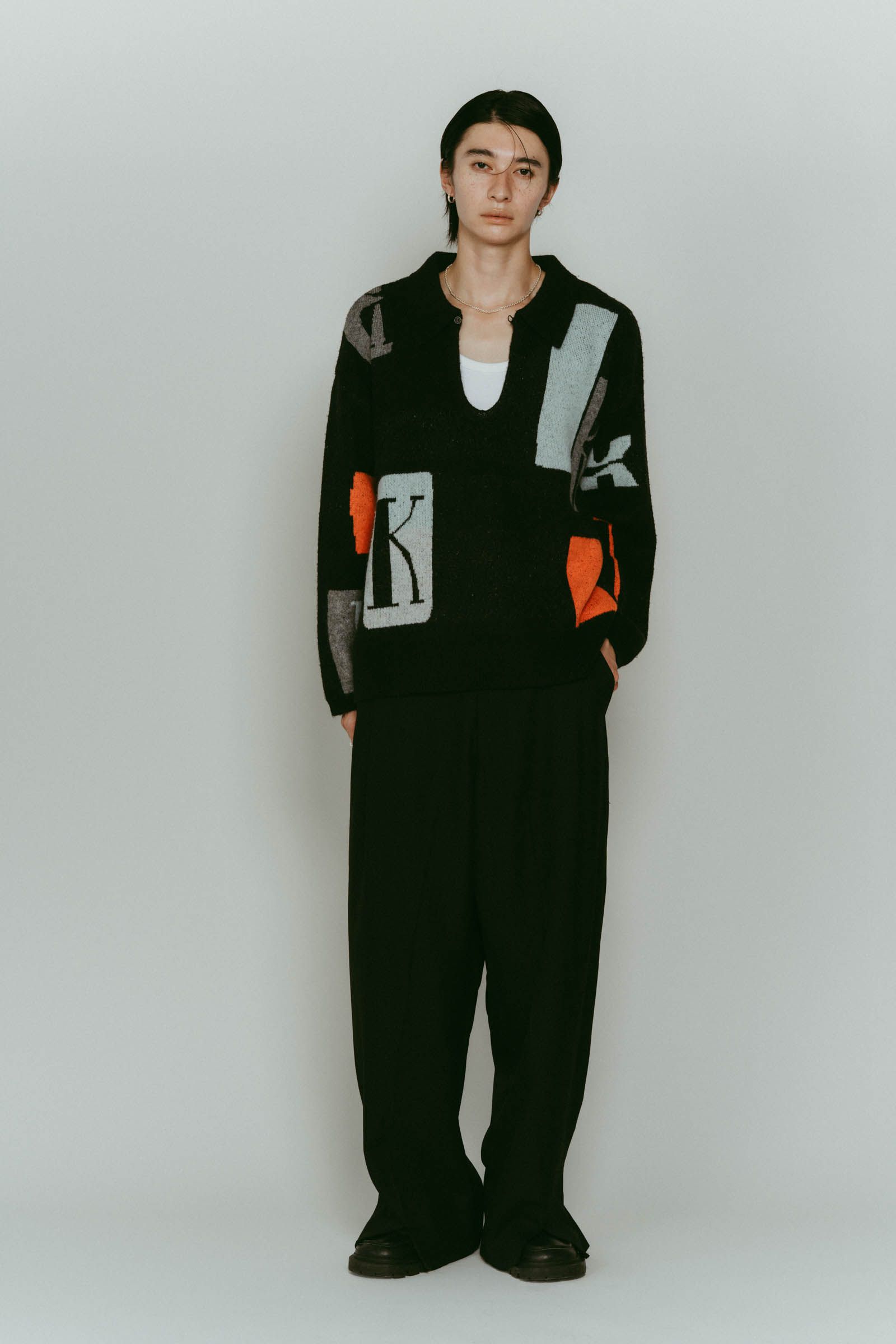 K design knit pullover(unisex) / Kデザイン ニットプルオーバー (ブラック) / 25AW