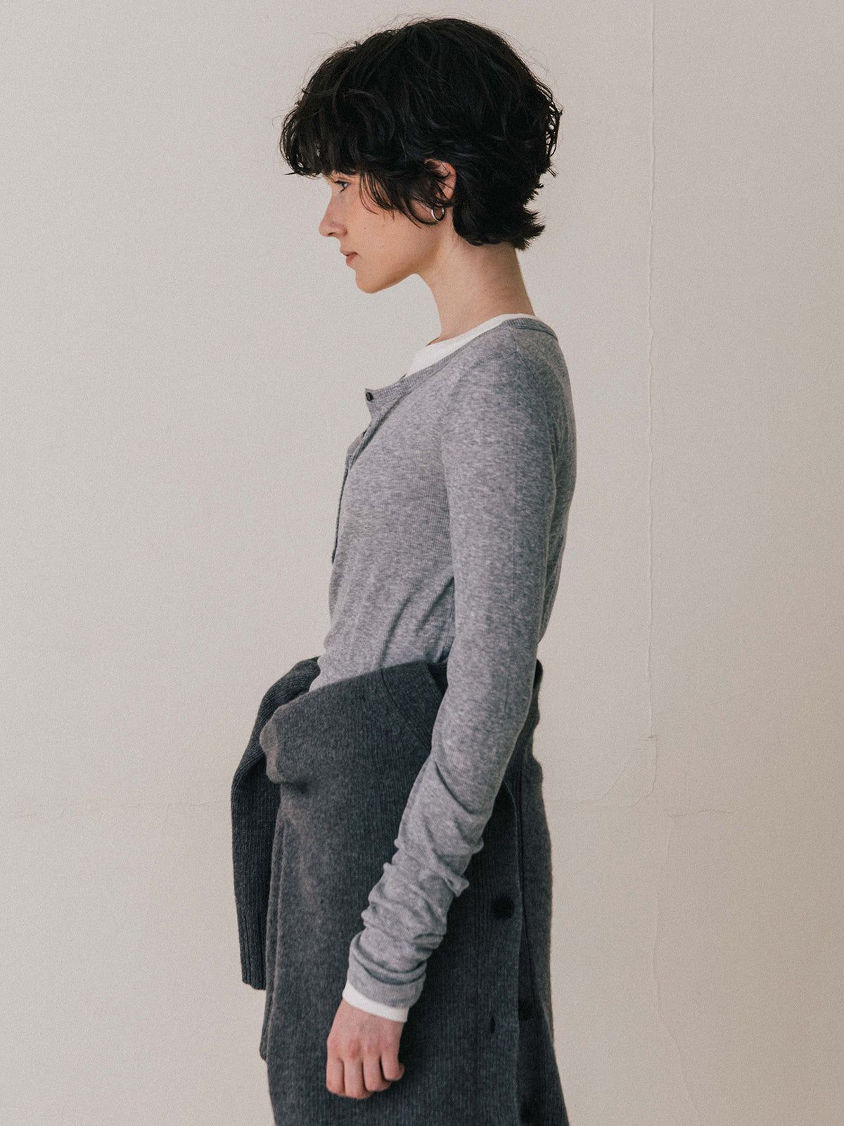 【25AW】LAYERED L/S HENLY TEE / レイヤード ロングスリーブ ヘンリーTシャツ (グレー)