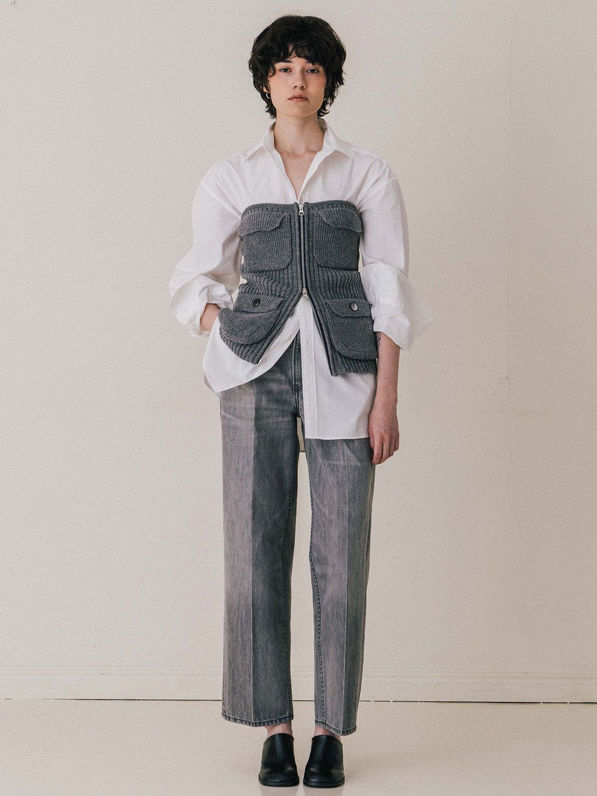 【25AW】MILITALY KNIT BUSTIER / ミリタリー ニットビスチェ (グレー)