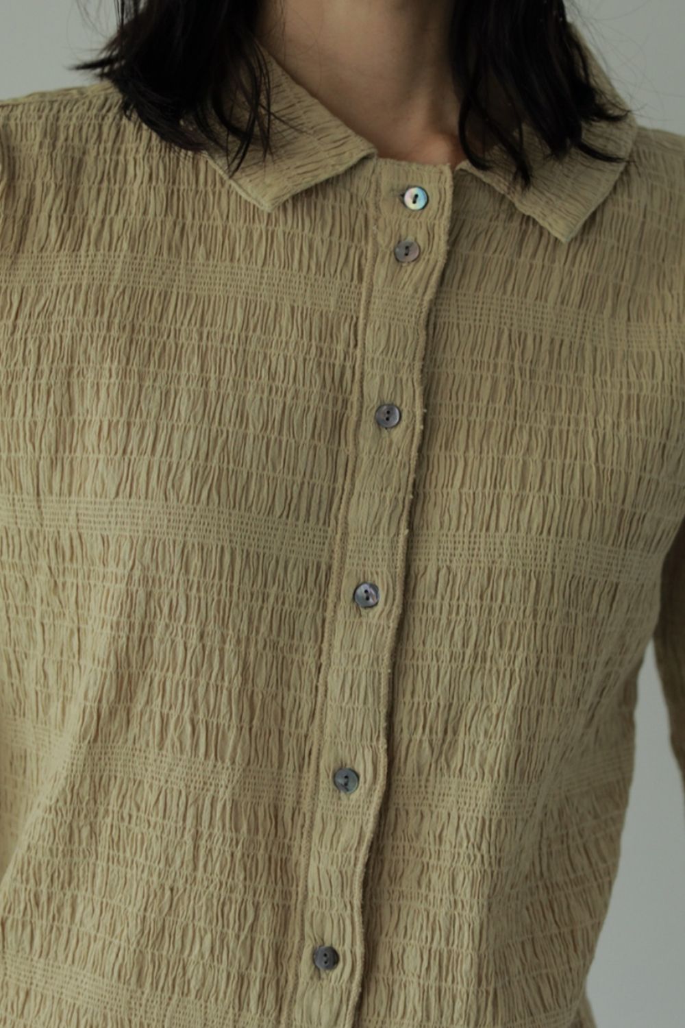 Shirring Mellow Shirts / シャーリング メロウシャツ (ベージュ)