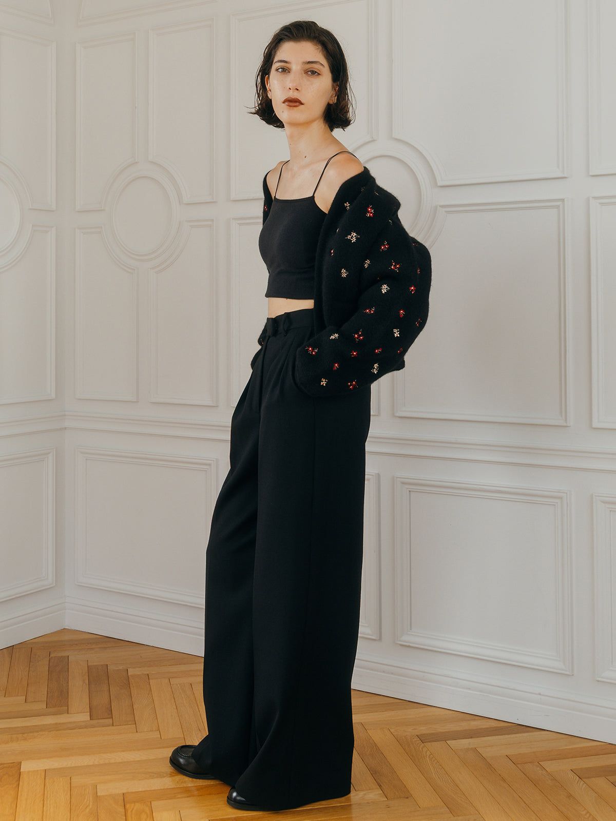 【25AW】FLOWER EMBROIDERY KNIT JACKET / フラワーエンブロイダリー ニットジャケット (ブラック)