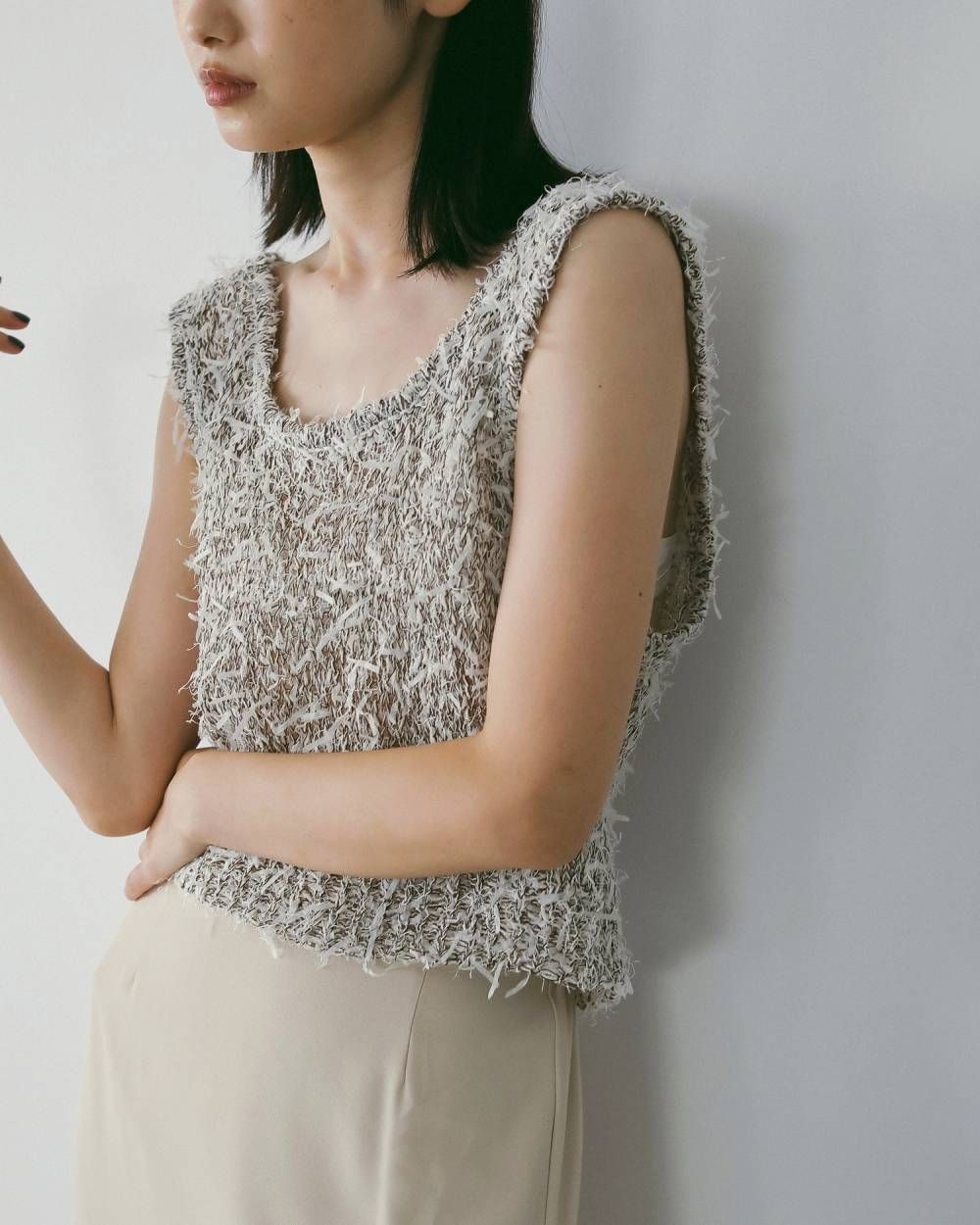 ミックスヤーン ニットベスト (アイボリー) Mixyarn Knit Vest (Ivory) / 26SS