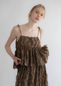カットジャガード キャミソール (モカ) cut jacquard tulle gather camisole (Mocha) /  26SS