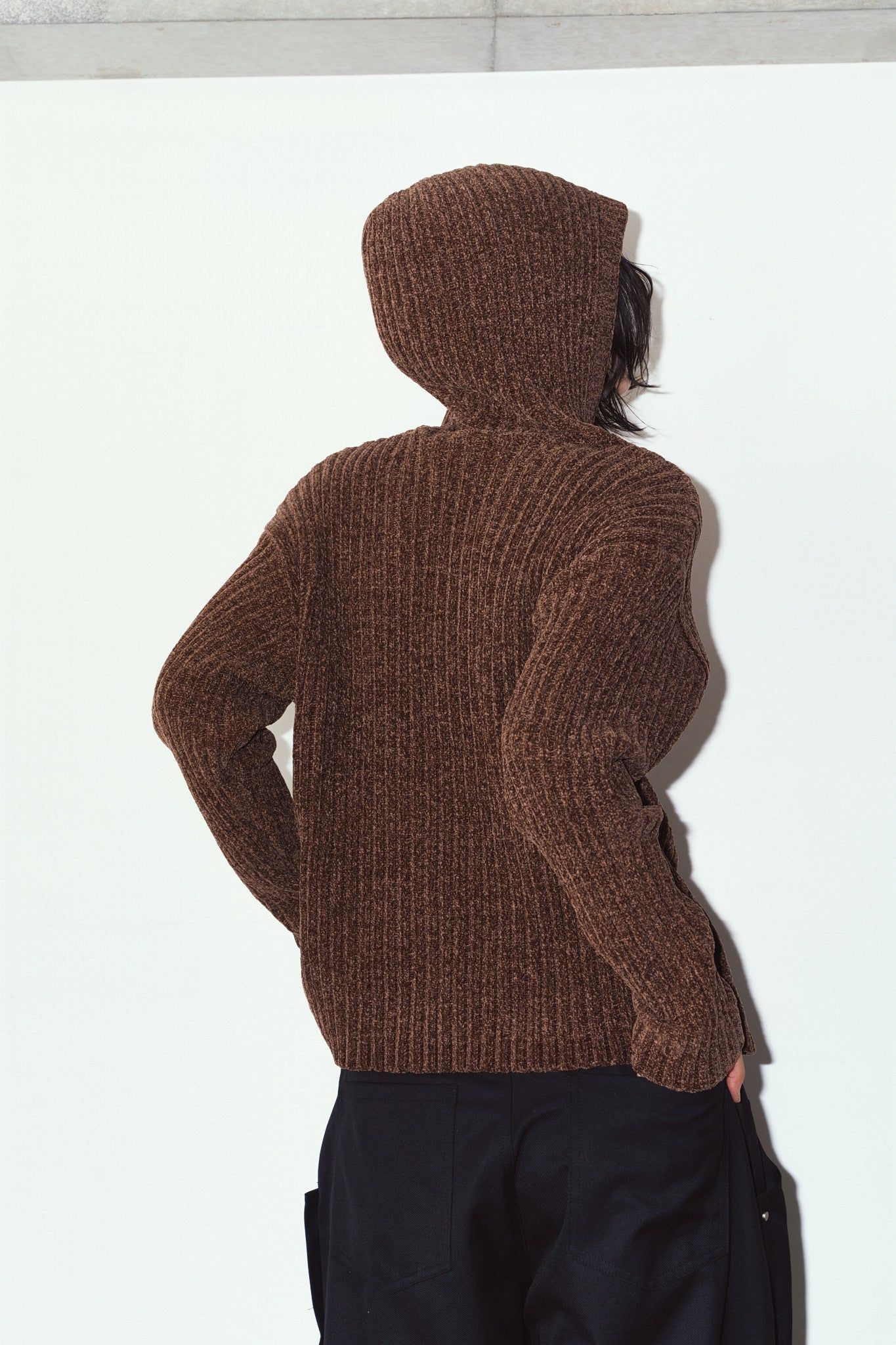 ブークレ ニット フーディ (ブラウン) rib hoodie boucle knit (Brown) / 26AW