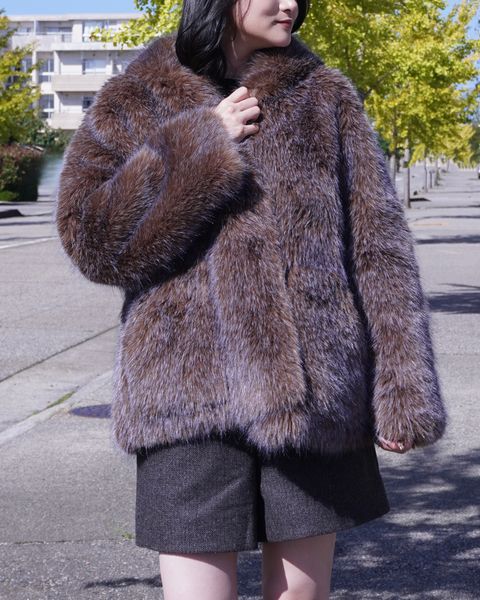 【25AW】Fox Like Fur Hoodie Coat / フォックスライクファー リバーシブルフーディコート (ブラウン) / エコファー / フェイクファー