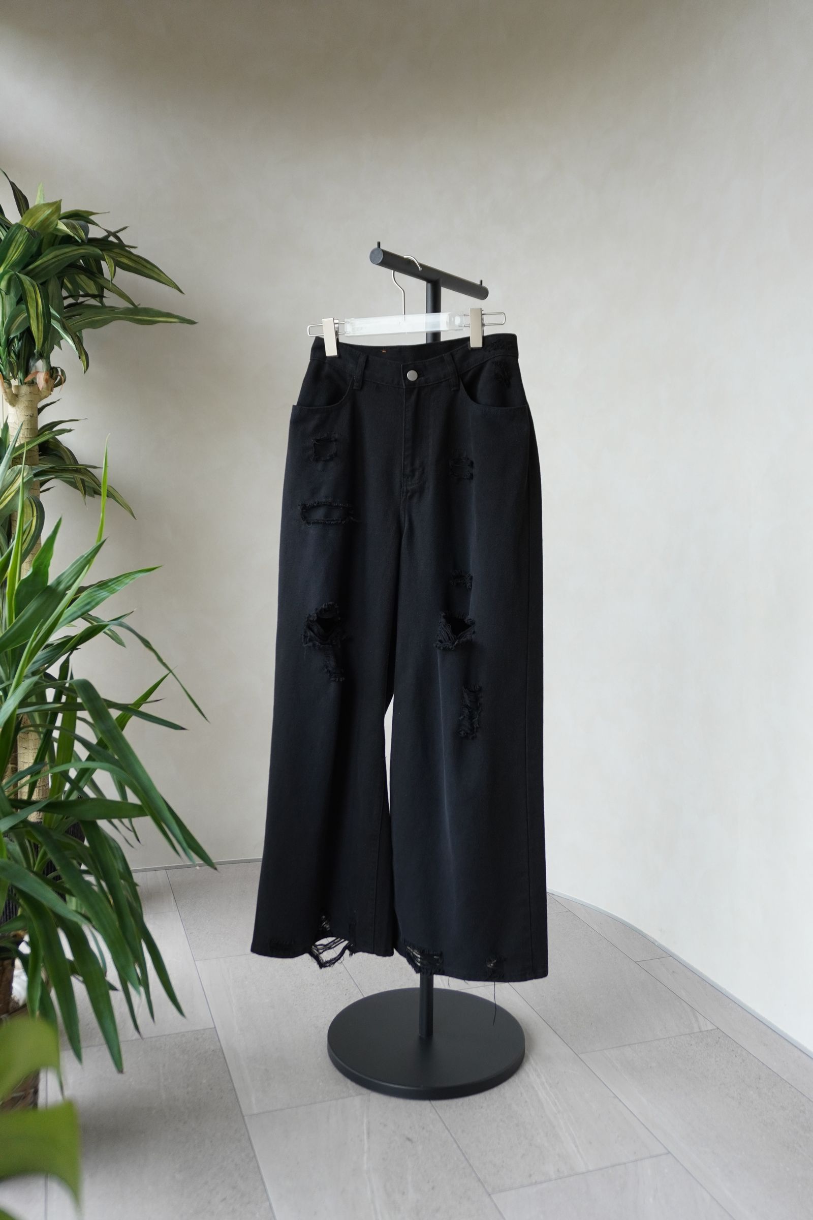 ダメージ デニムパンツ (ブラックブラック) damage denim pants
