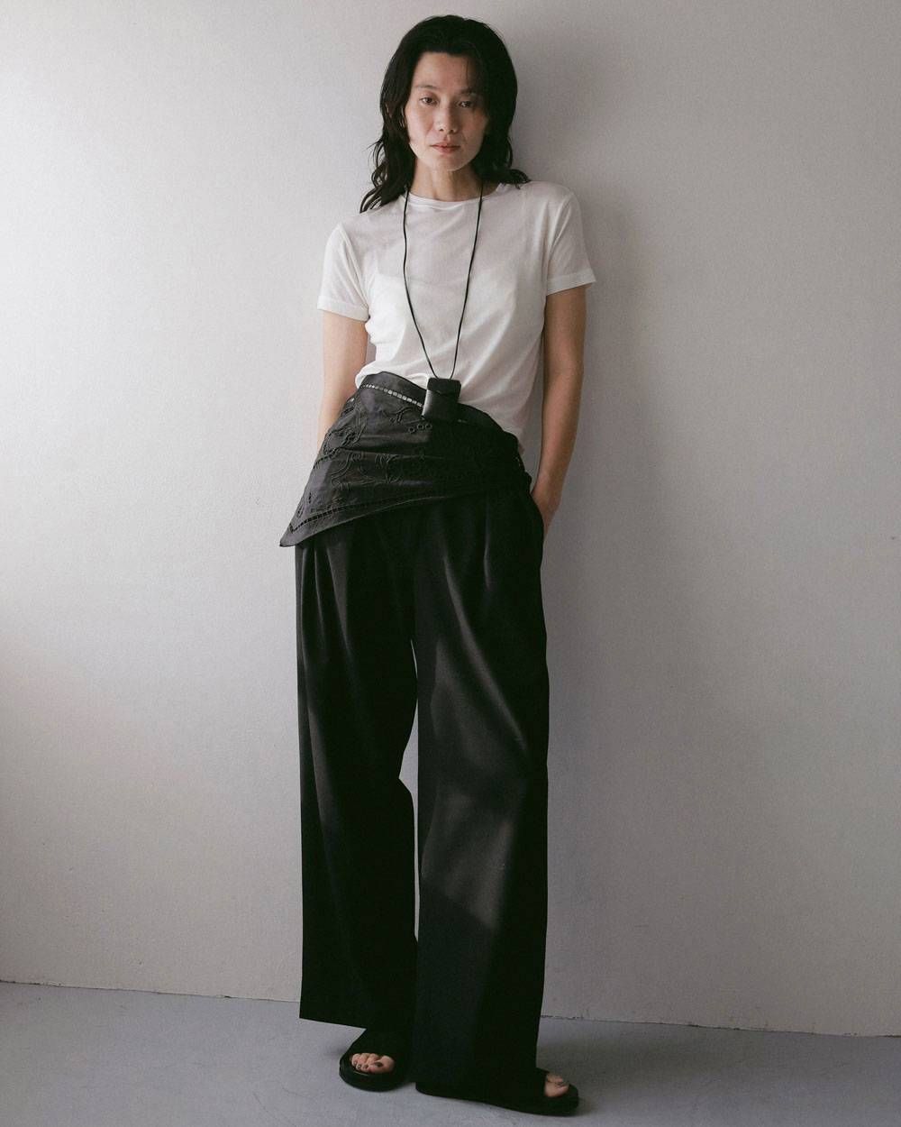 ツイル タックワイドパンツ (ブラック) Twill Tuck Widepants (Black) / 27SS