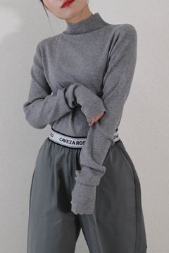 HAND WARMER RIB KNIT TOPS / ハンドウォーマーリブニットトップス (グレー)