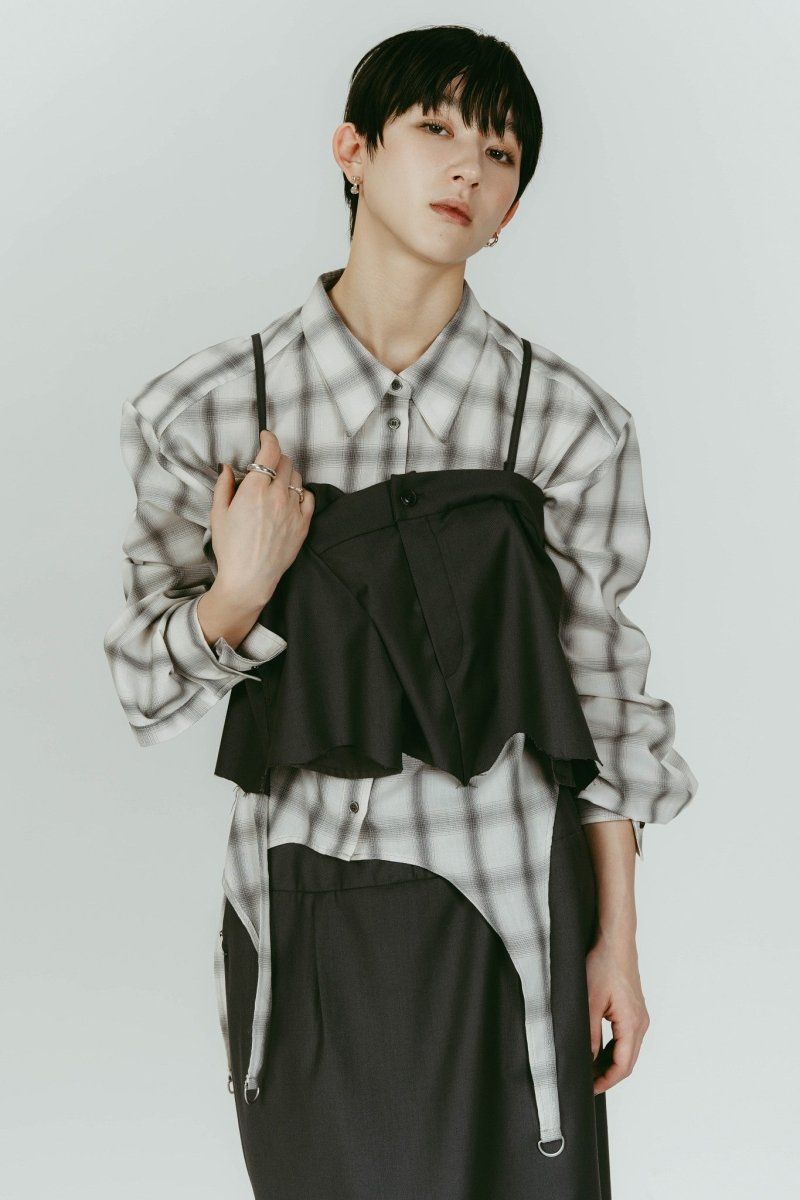 cut layered mid length skirt (Gray) / レイヤード ミディアム丈スカート (グレー) / 26SS