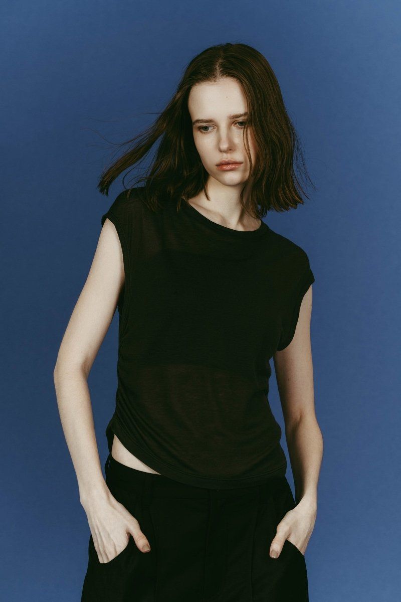 2-piece layered compact shirt (BlueChacoal) / 2ピース レイヤードコンパクトシャツ (ブルーチャコール) / 26SS